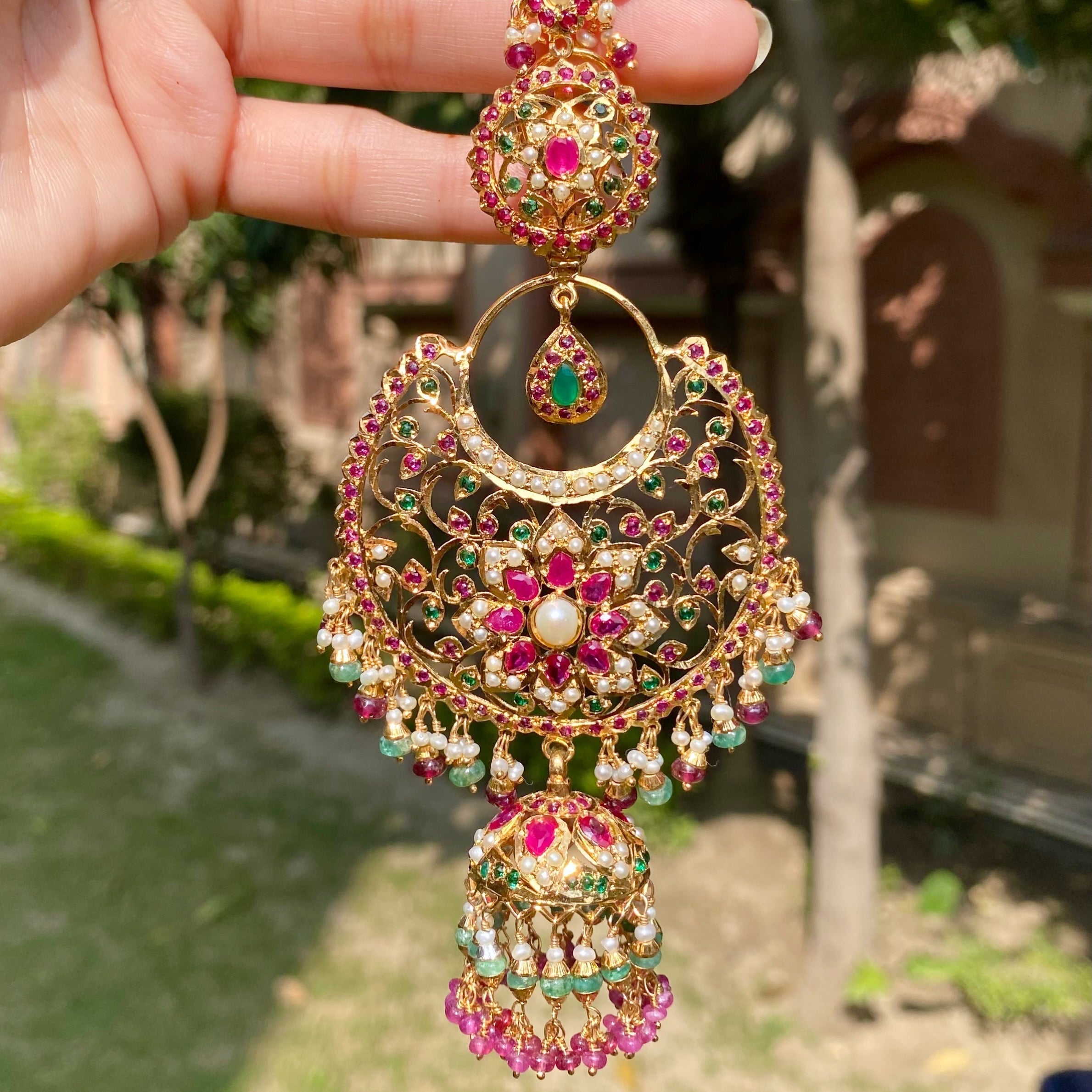 long indian chandbali jhumka earrings