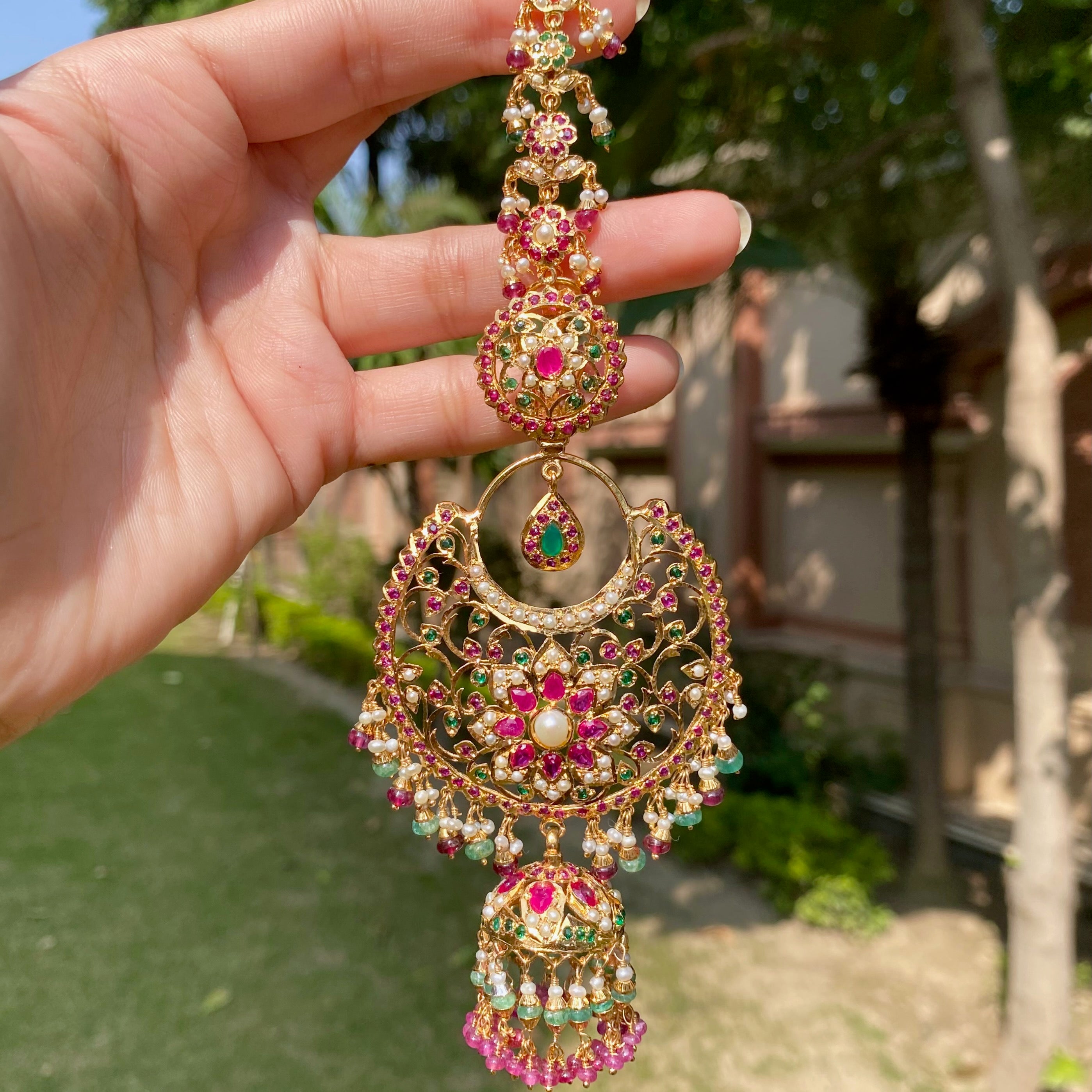 Statement Chandbali Jhumka Earrings | Handcrafted Jadau Earrings | Bridal Jewellery | ER 658