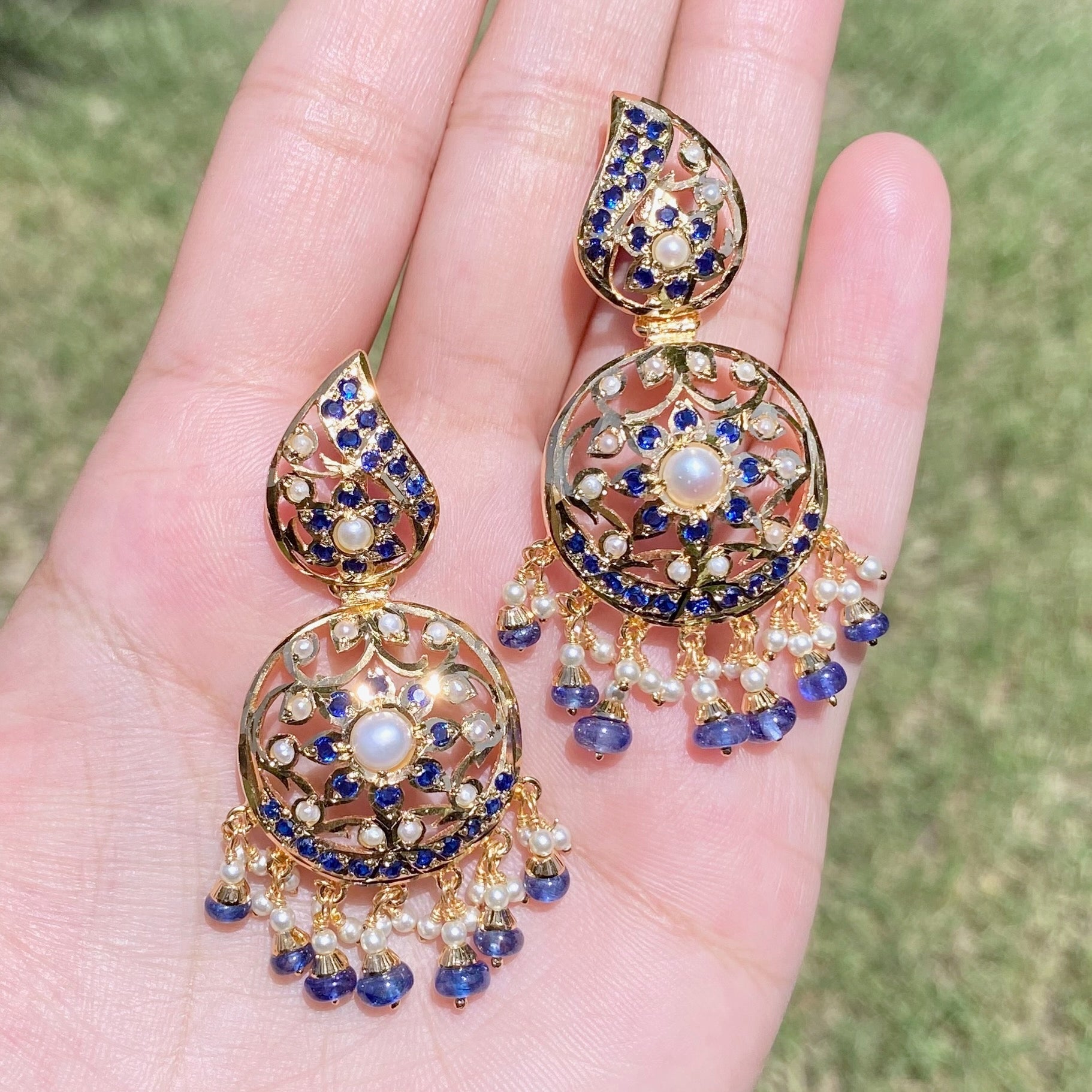 gold plated jadau earrings