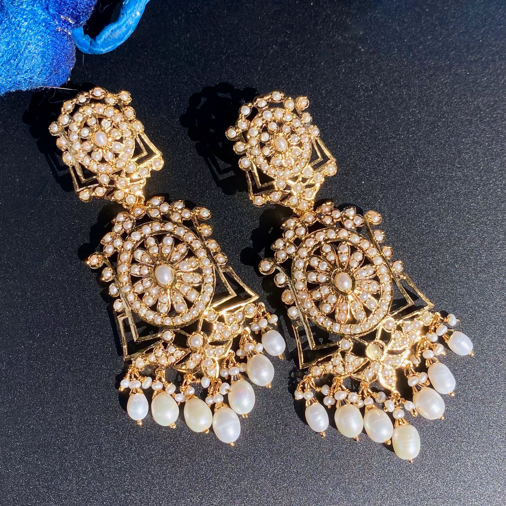 long indian pearl danglers