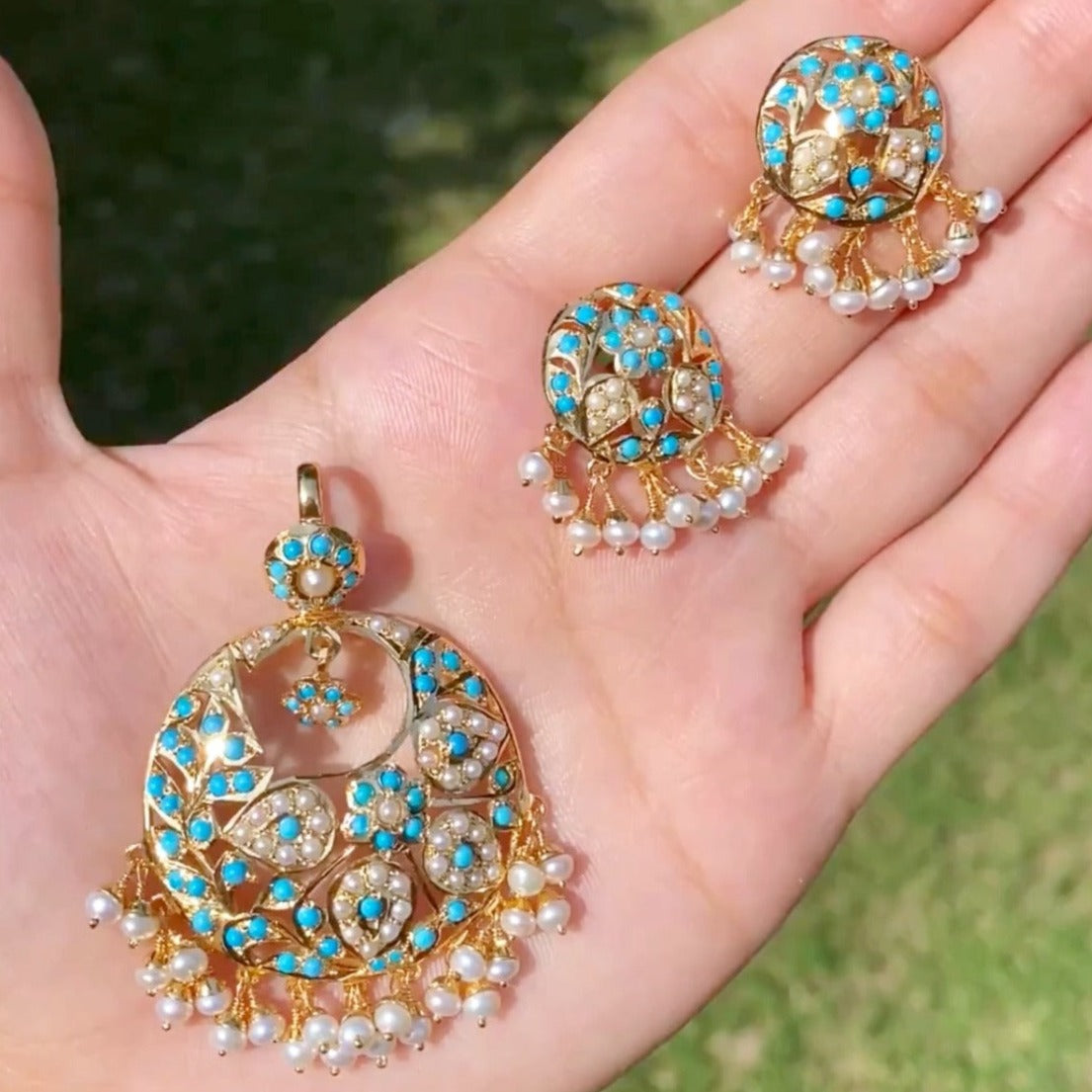 antique mughal indian jadau pendant set