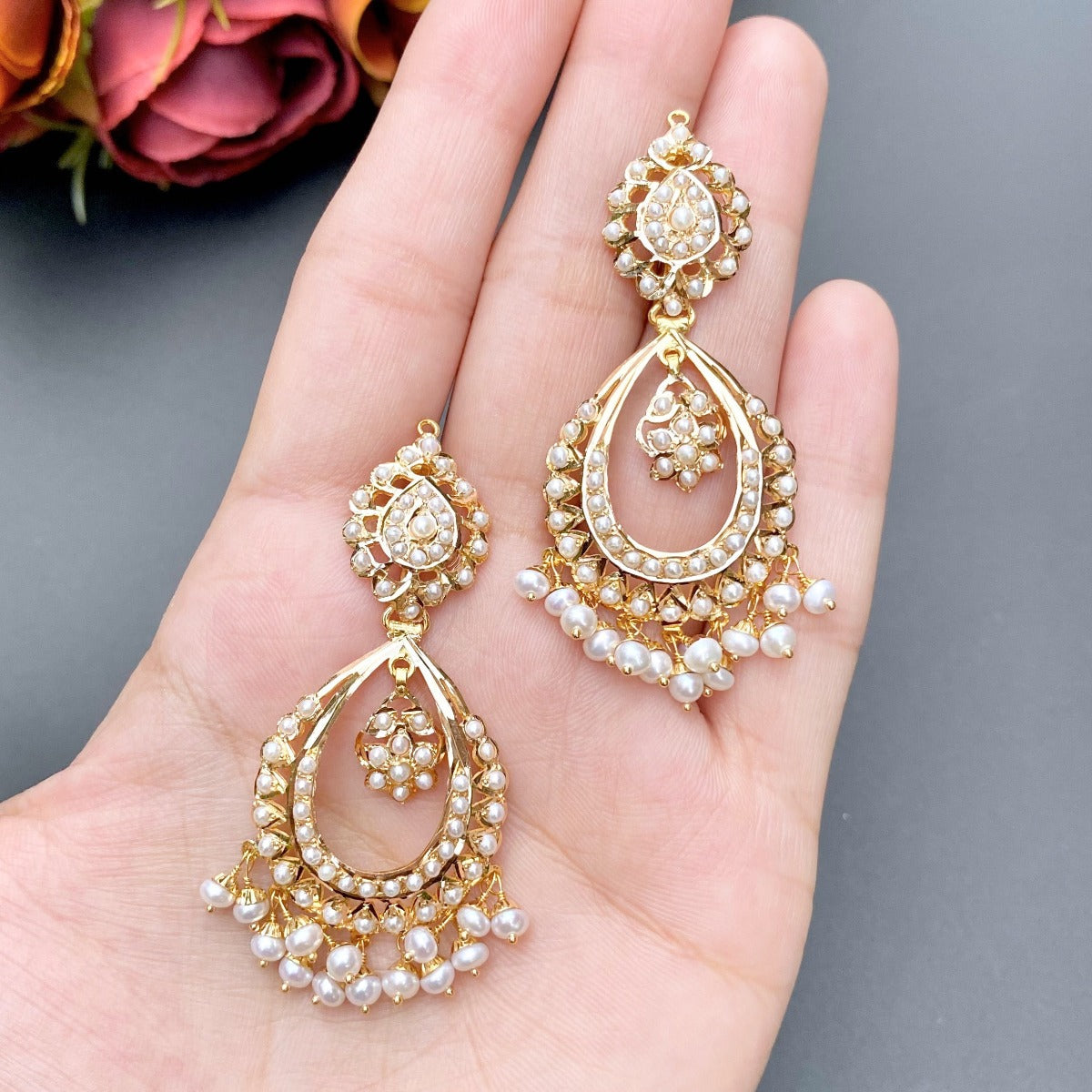 hyderabadi pearl chandbalis in gold under 1 lakh