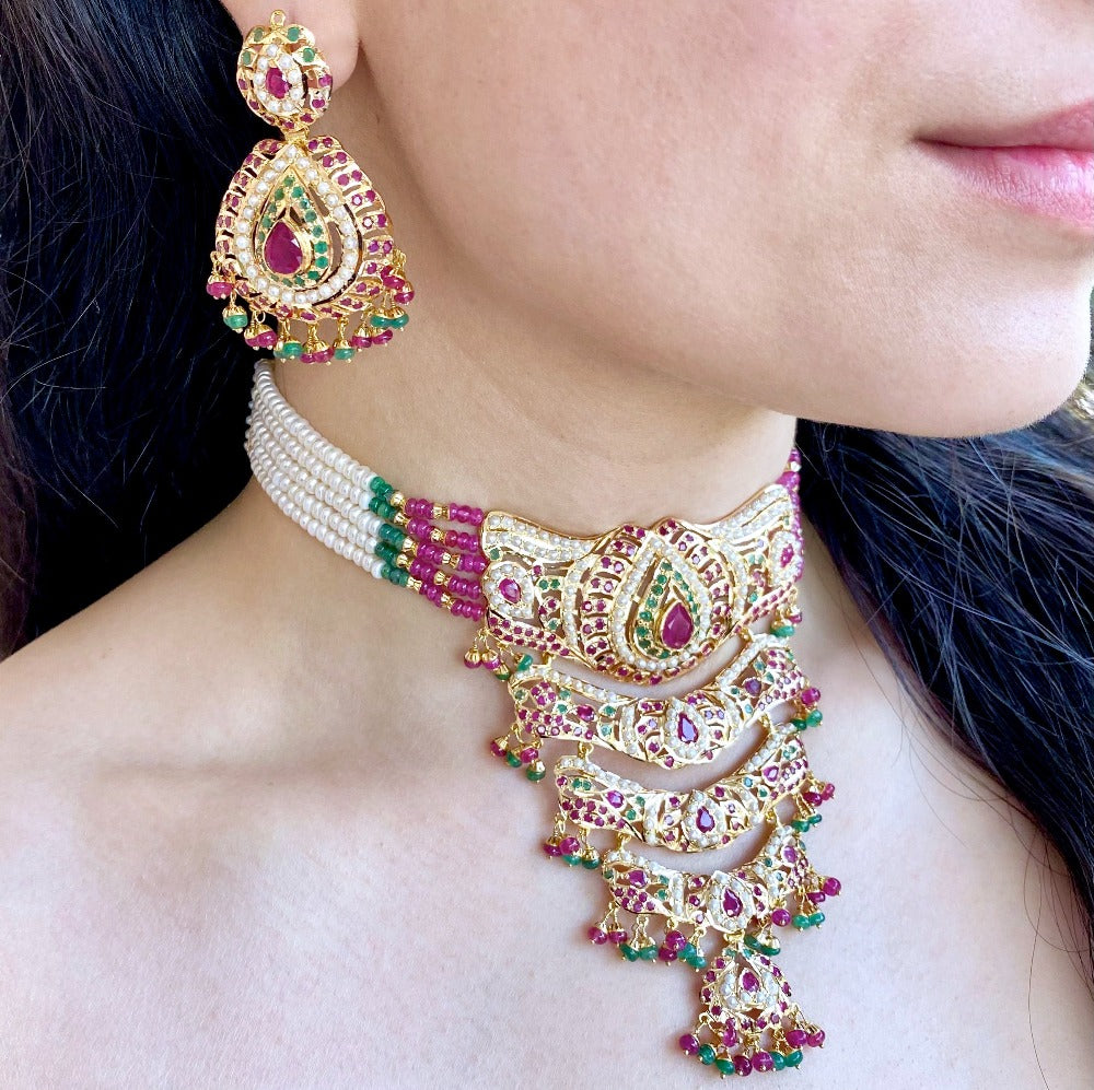 multicolored bridal rajasthani aad choker gold