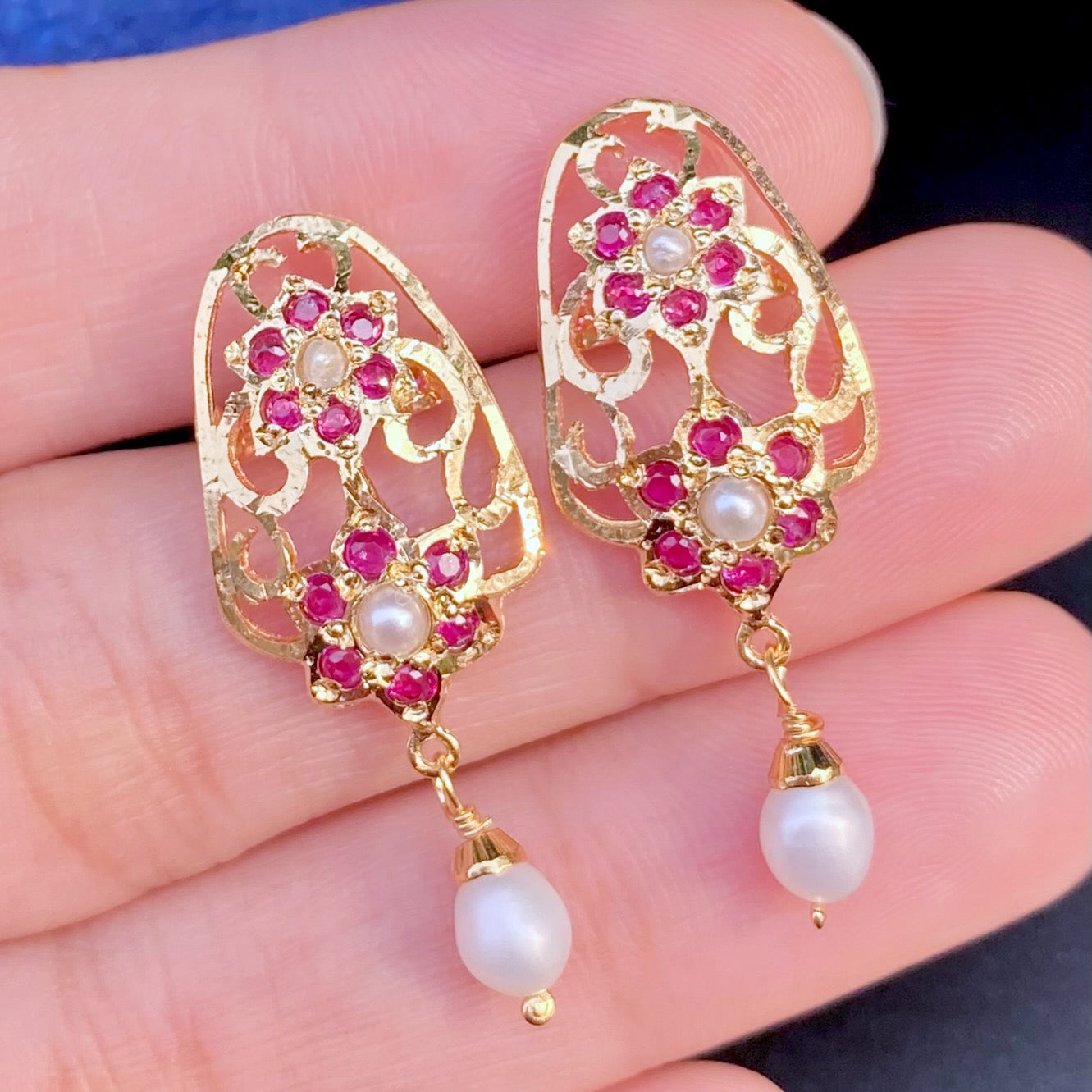 Ruby & Pearl Jadau Studs | Gold Plated Earrings For Women ER 673