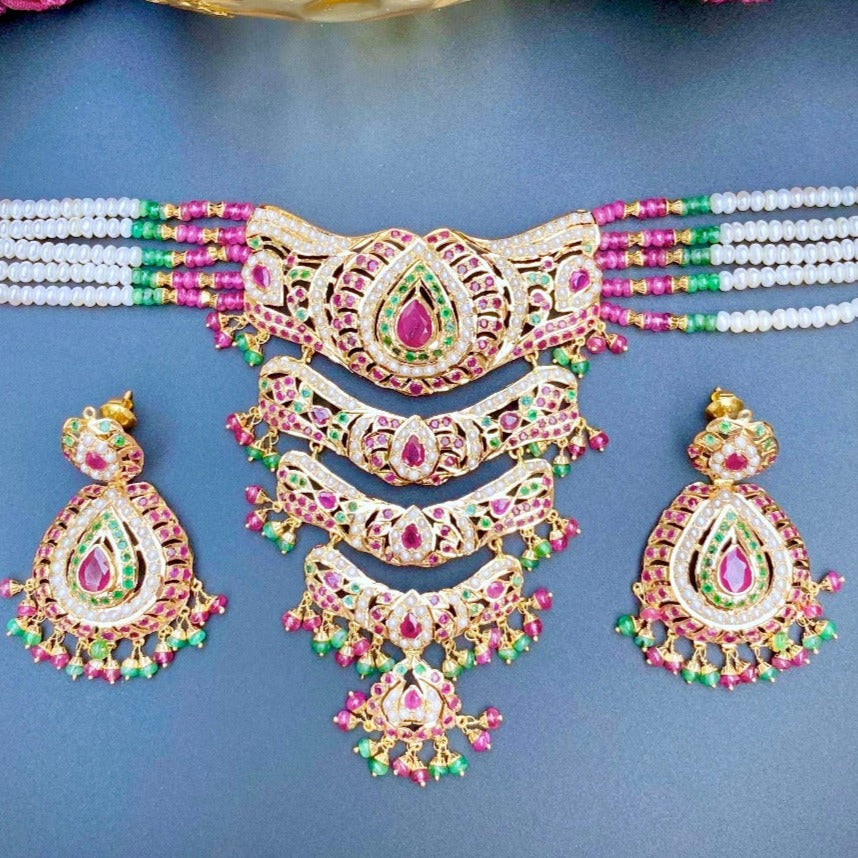 multicolored bridal rajasthani aad choker gold