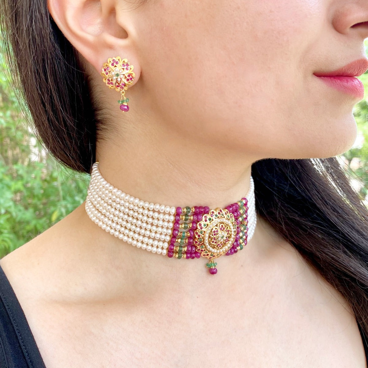 classic navratna choker gold