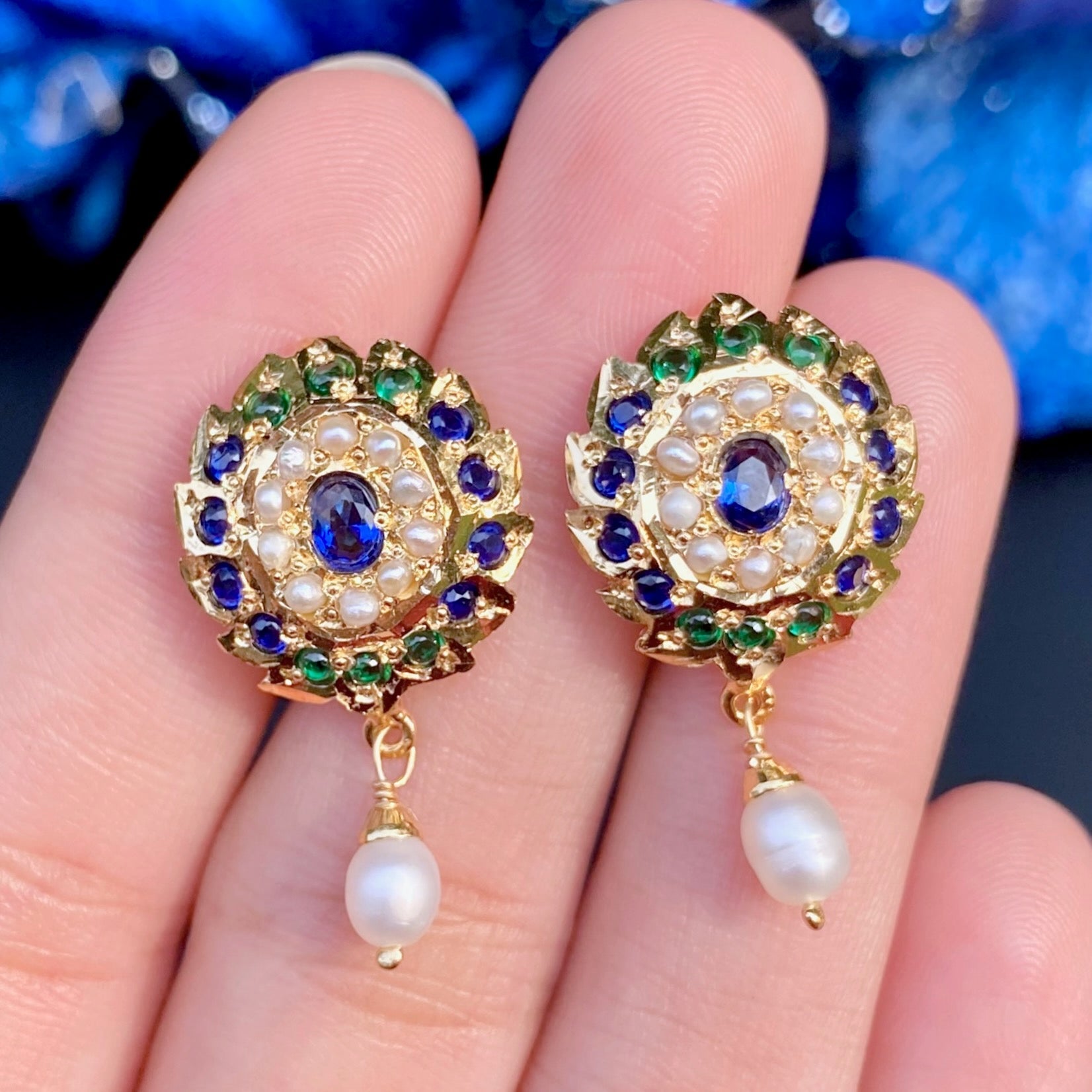 Oval Shaped Studs For Women | Gold Plated Multicoloured Jadau Tops ER 669