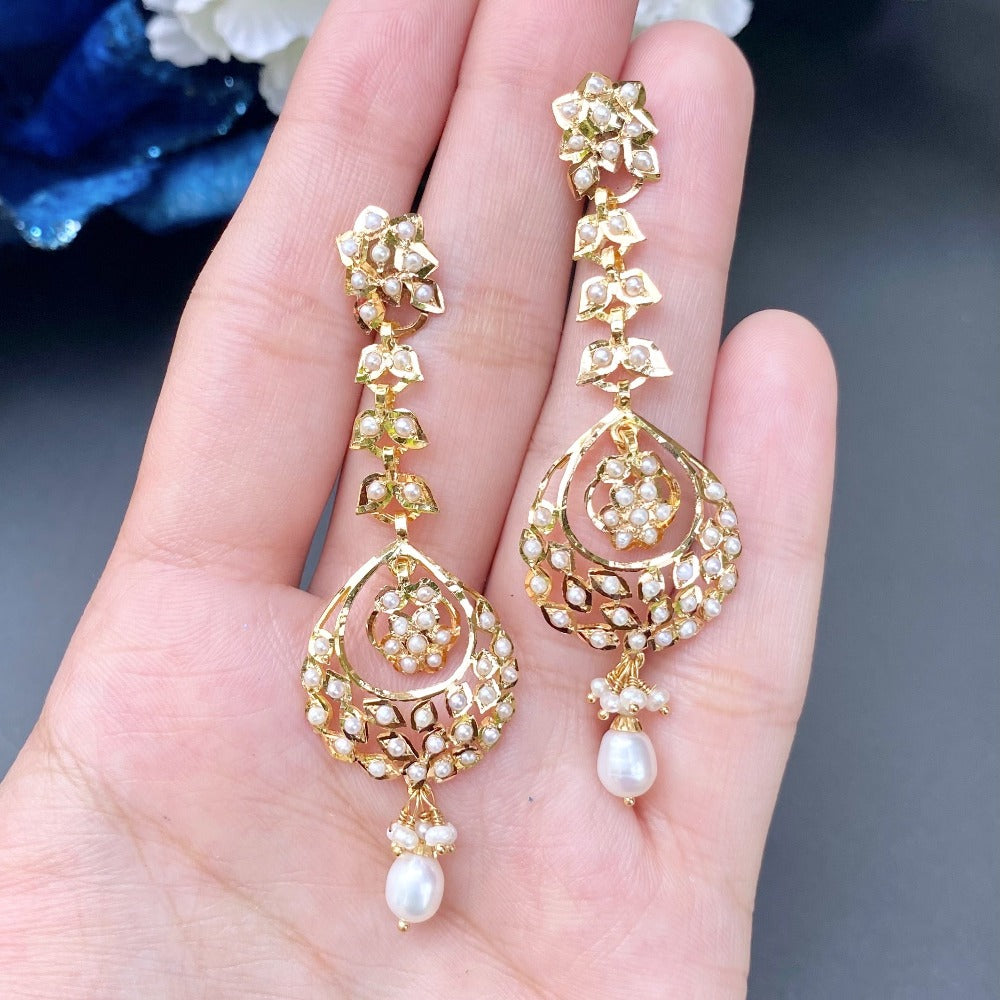 pearl drop earrings dainty gold danglers with pearls 22k gold