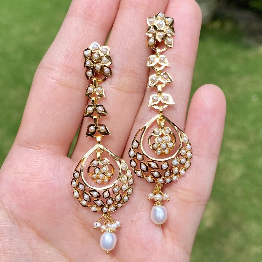 pearl drop earrings dainty gold danglers with pearls 22k gold