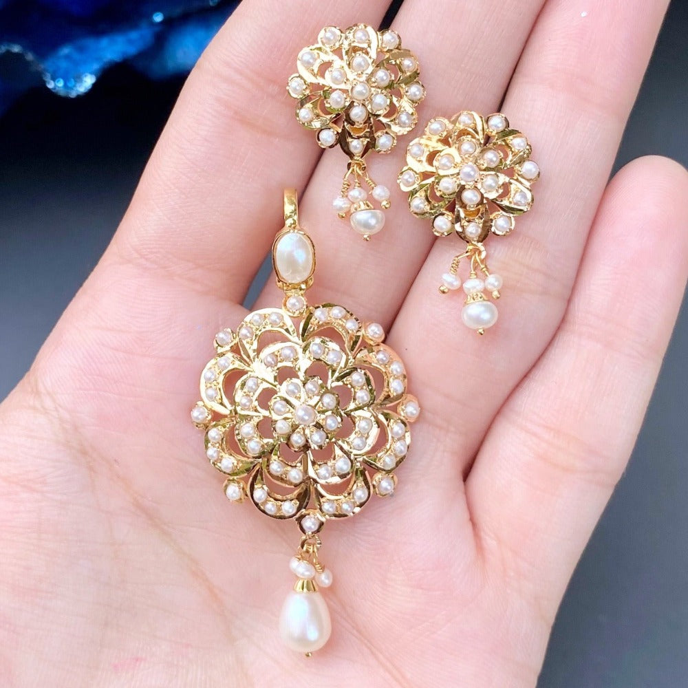 floral pearl pendant set 22k hallmarked gold rudradhan