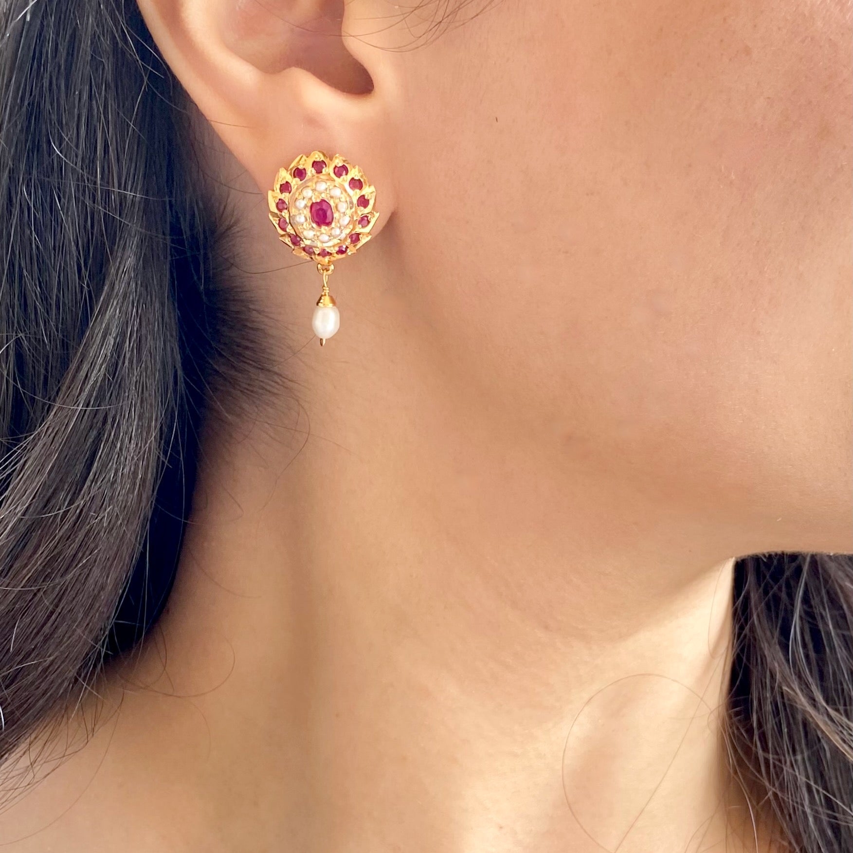 Dainty Jadau Studs | Gold Plated Jadau Jewelry Online ER 666