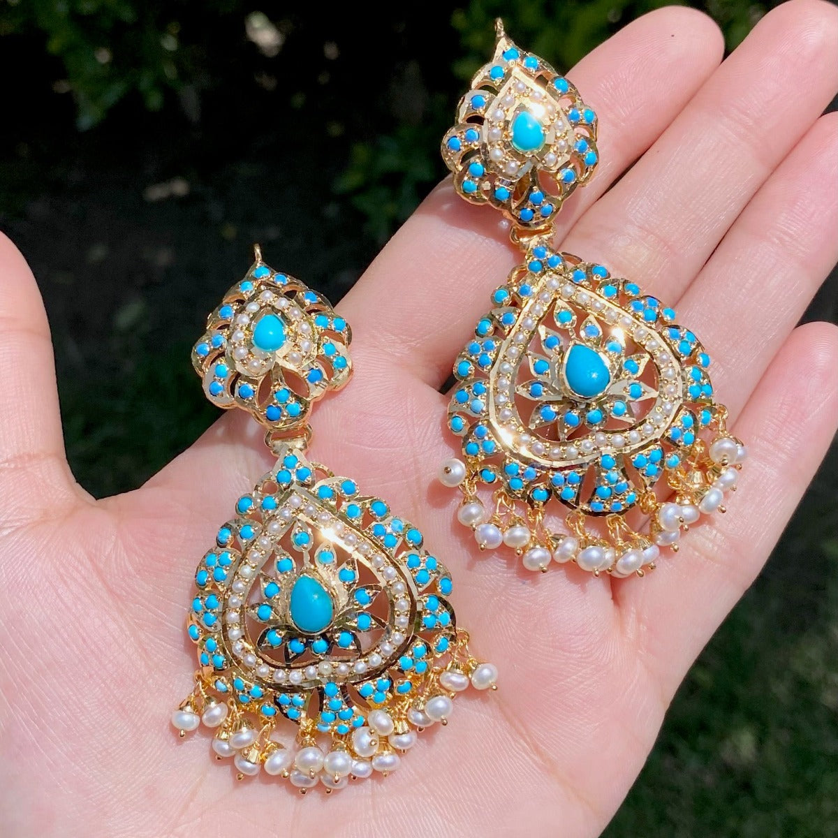 gold plated jadau earrings