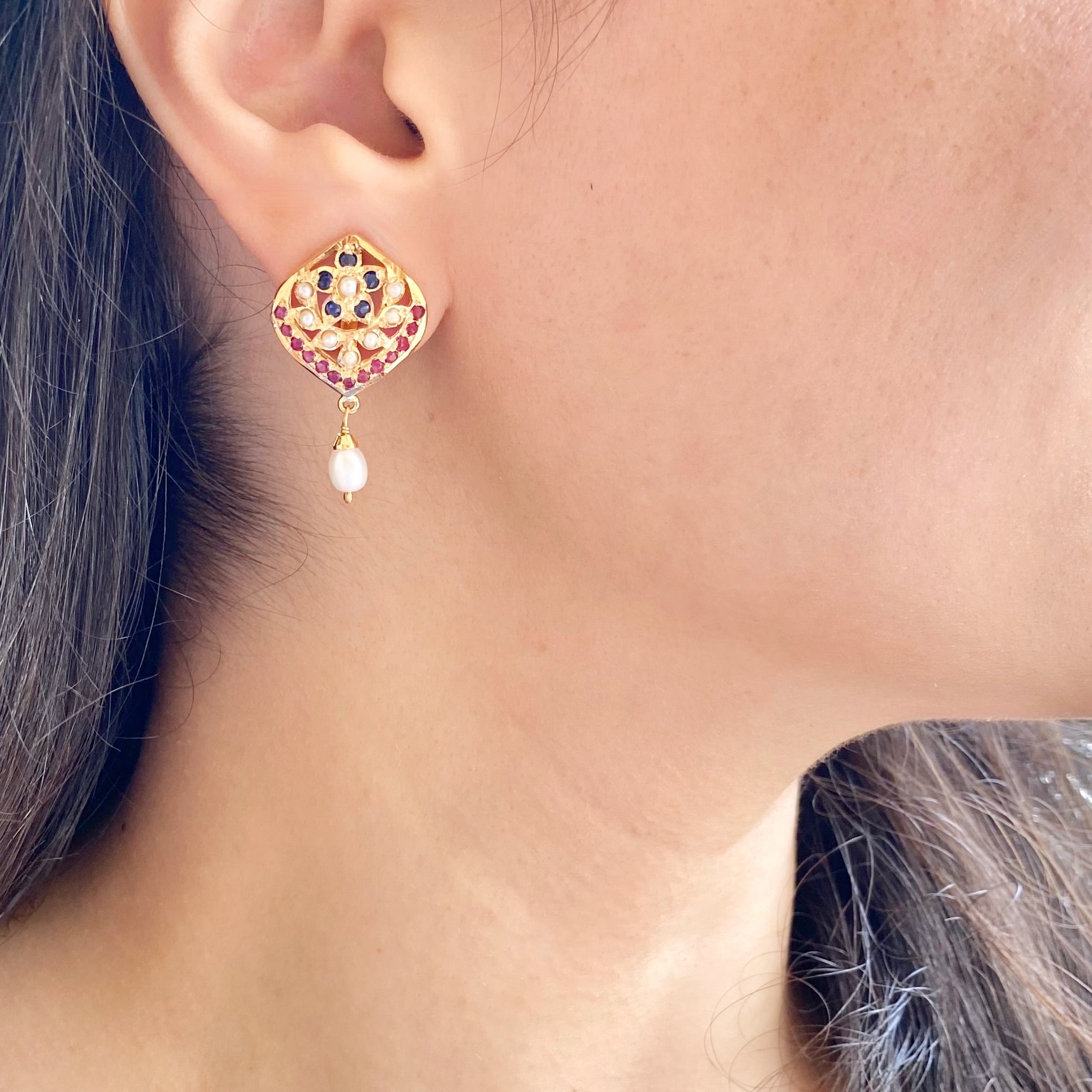 Dainty Jadau Studs | Gold Plated Earrings on Sterling Silver ER 662