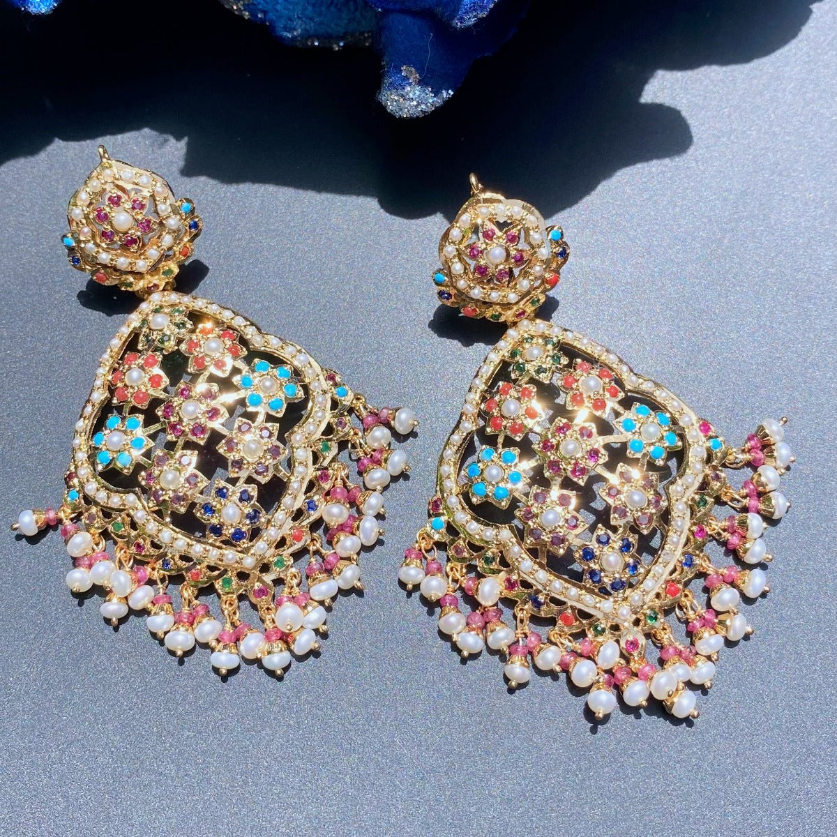 gold plated kundan earrings