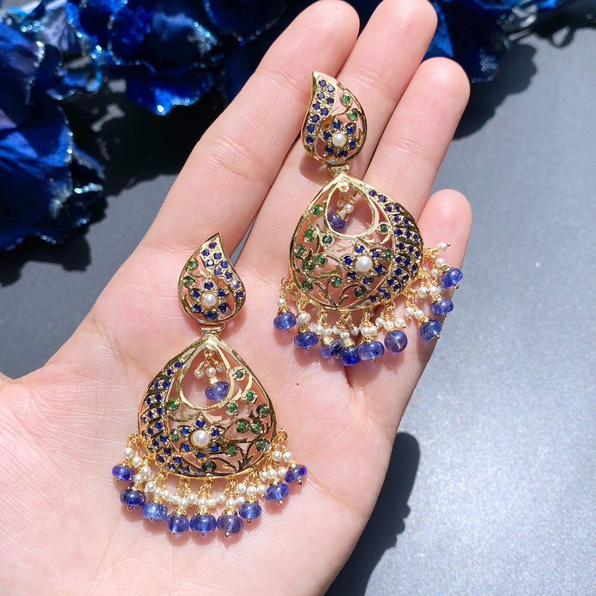 kundan jadau chandbali earrings