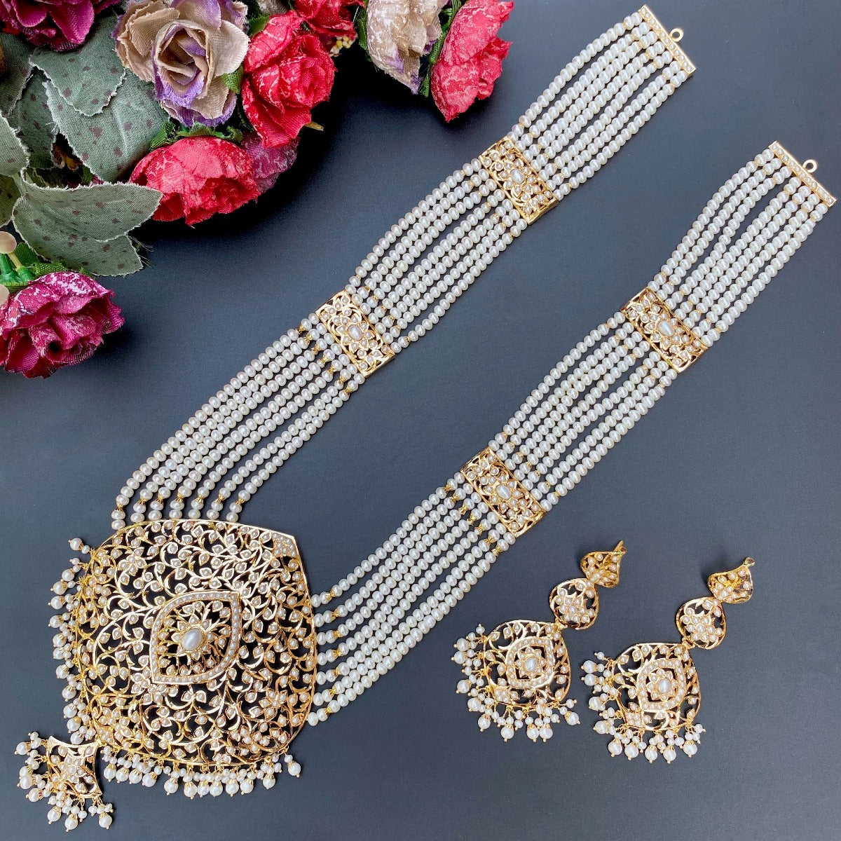 bridal gold rani haar with pearls