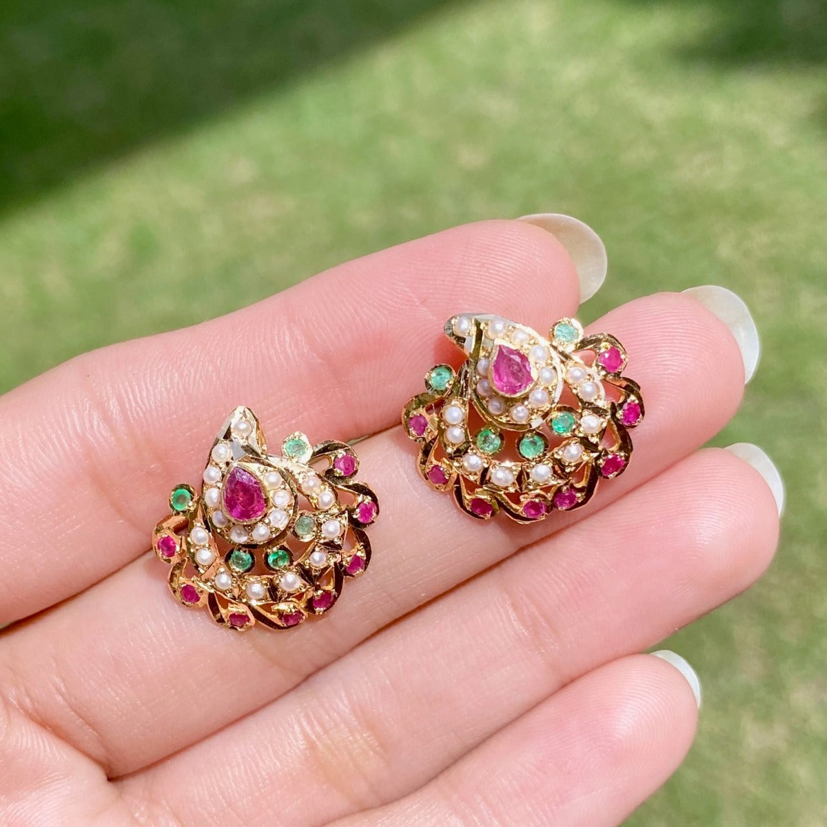 real 22k gold hyderabadi multicolor studs