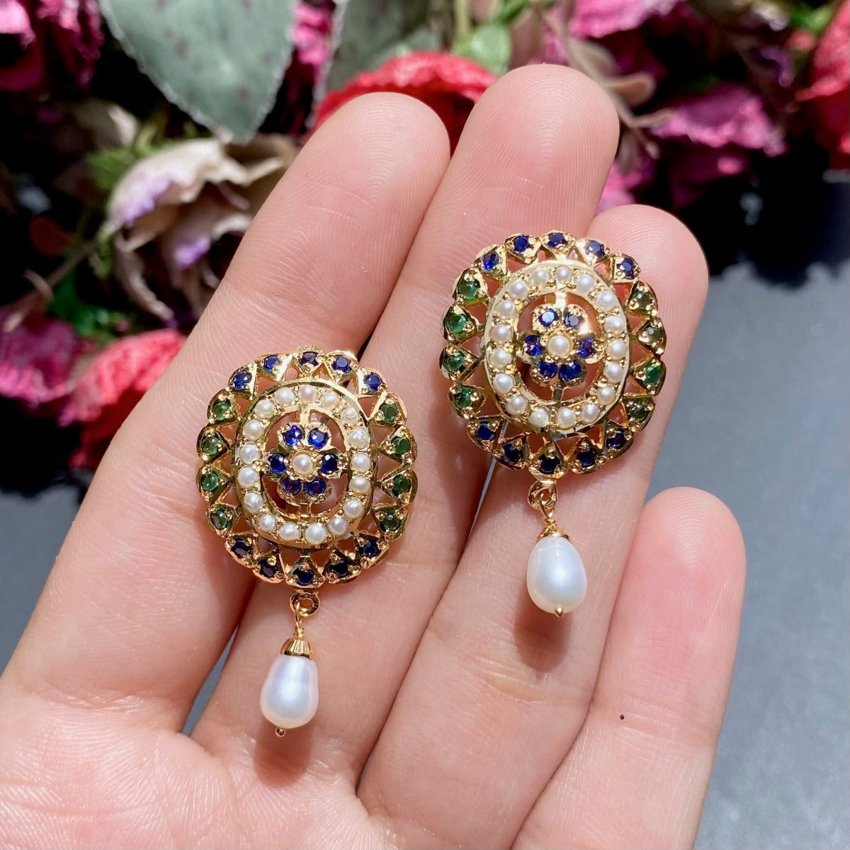 neelam panna earrings