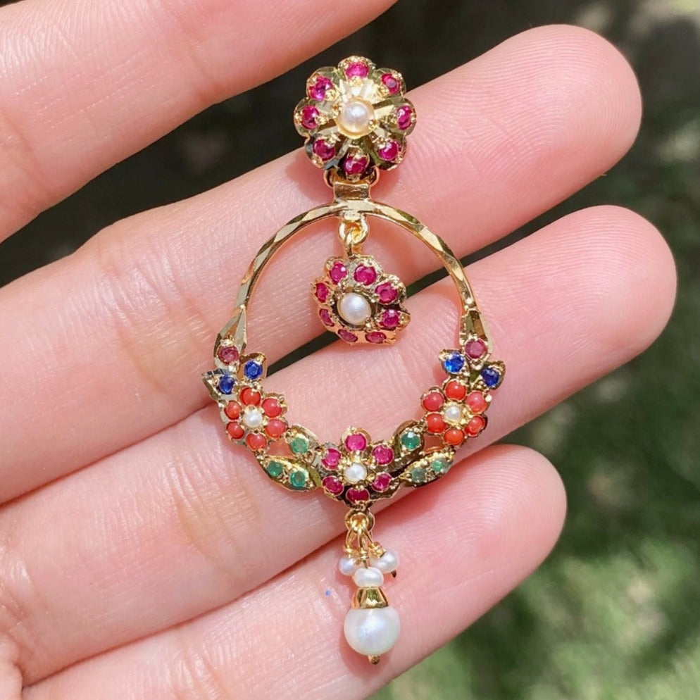 dainty pakistani chandbali earrings in nauratan