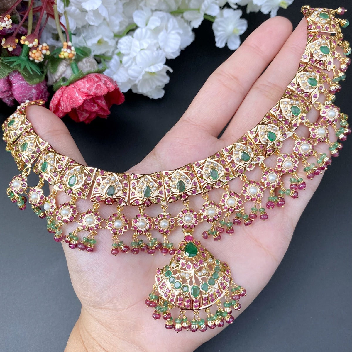 real gold jadau necklace sets in USA