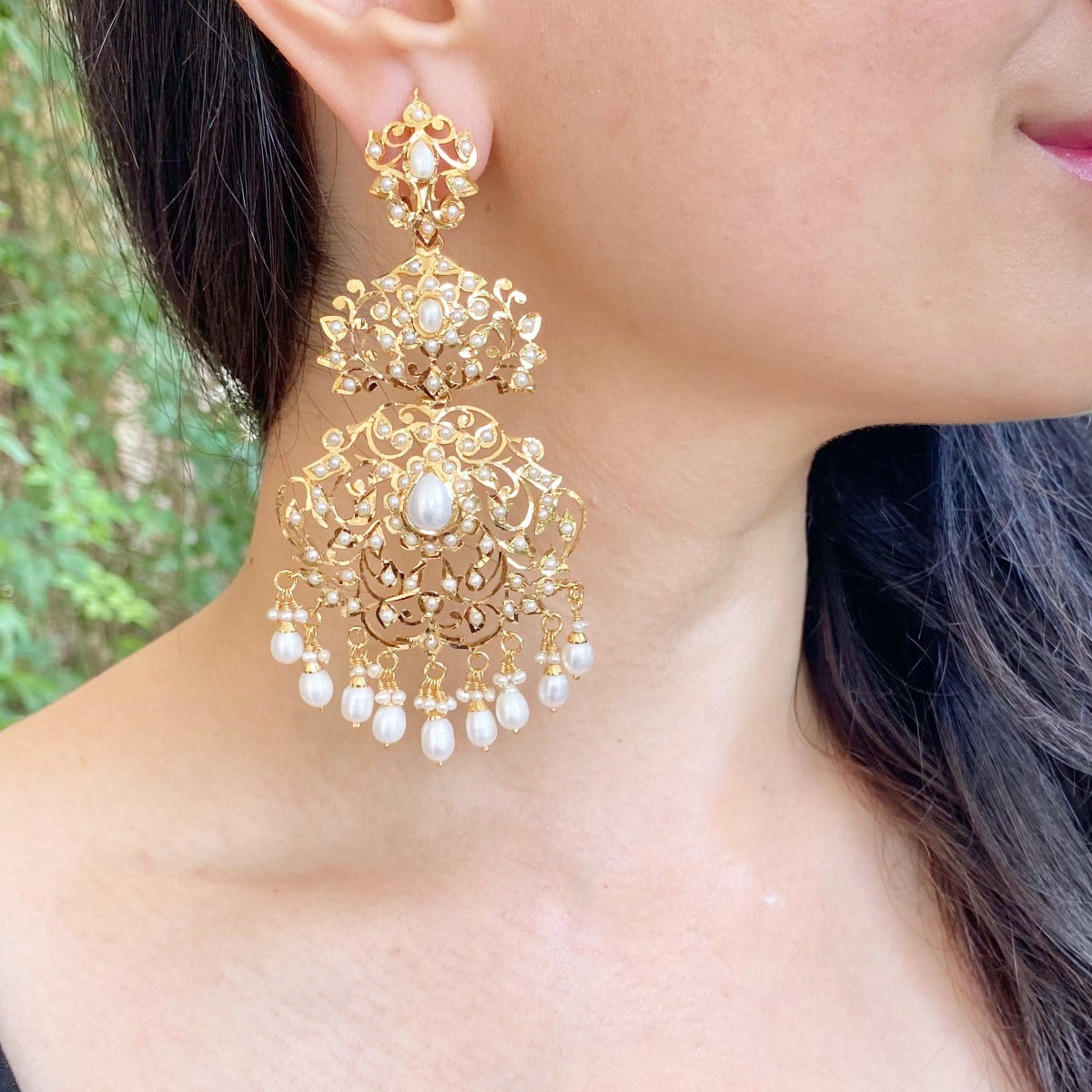 long indian seed pearl earrings