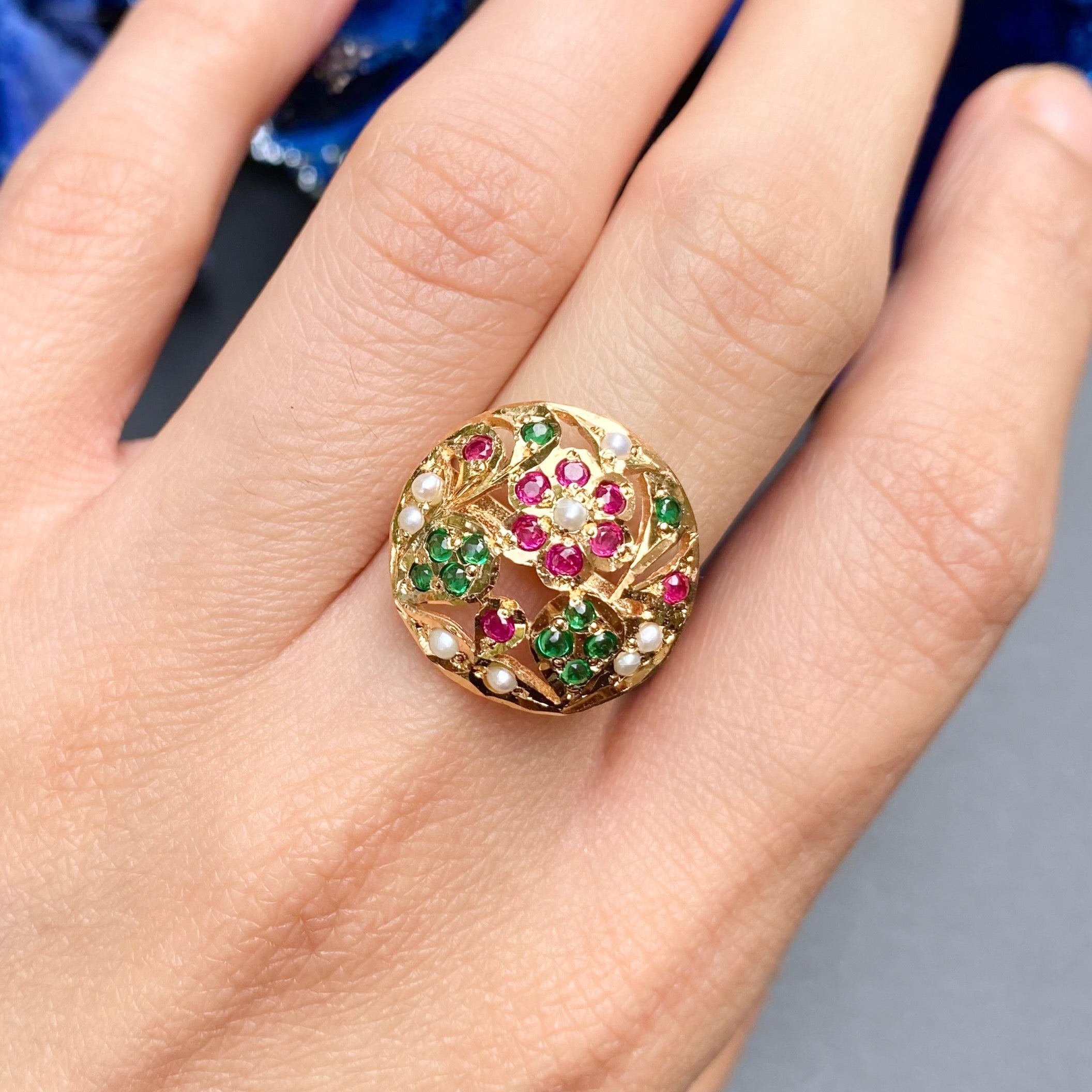 Dainty Jadau Ring | Ruby Emerald Ring LR 065