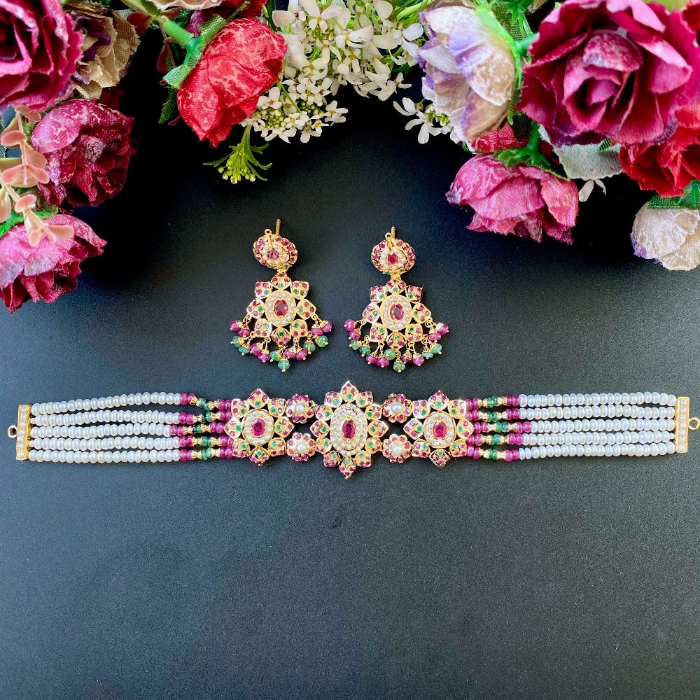 contemporary gold jadau choker set festive wear