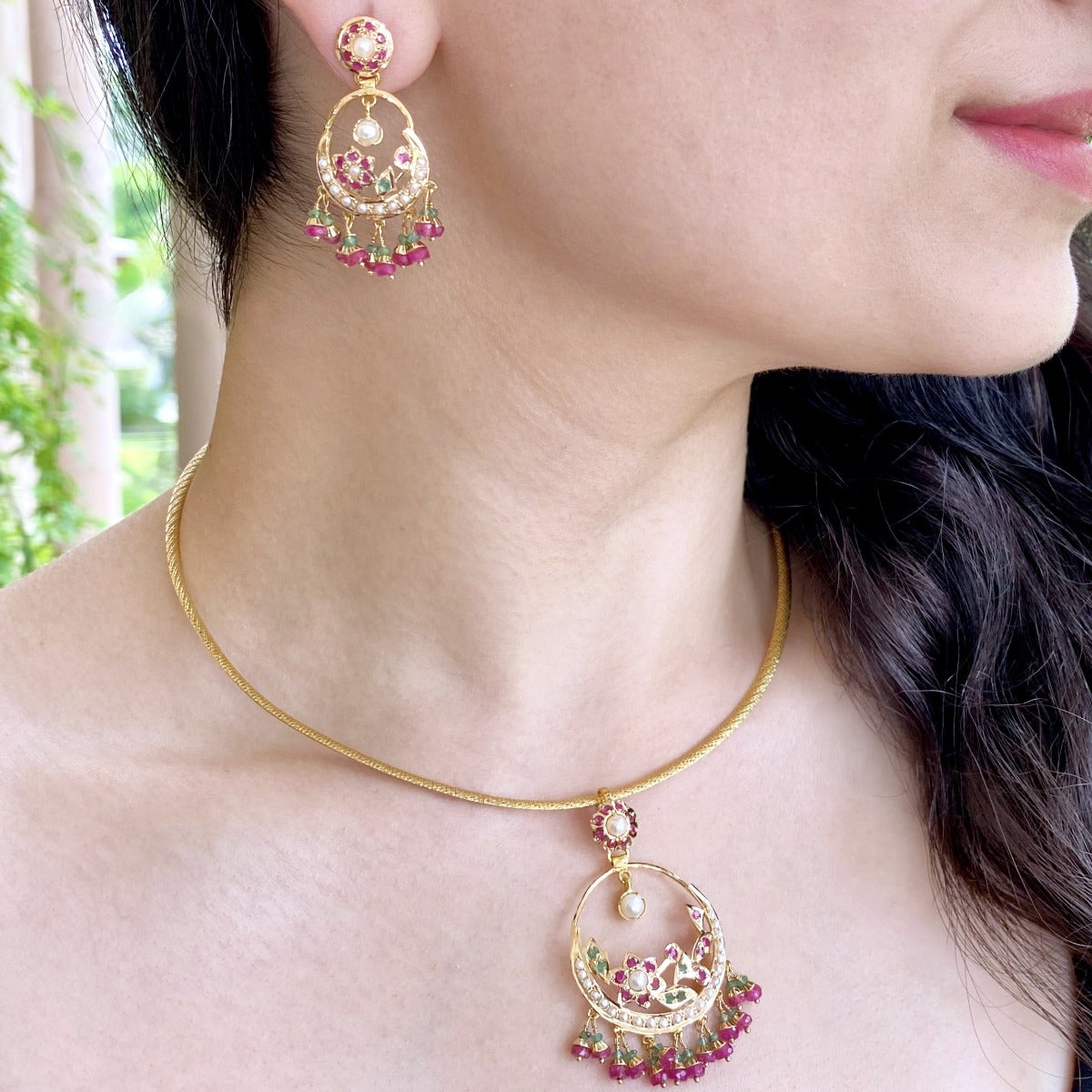 gold locket set chandbali design