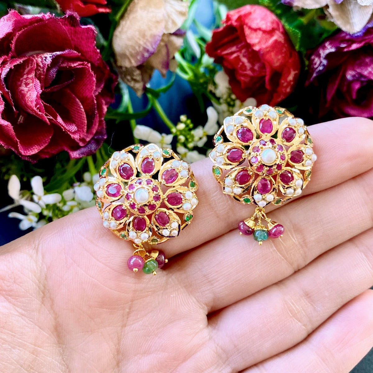 gold studs ruby