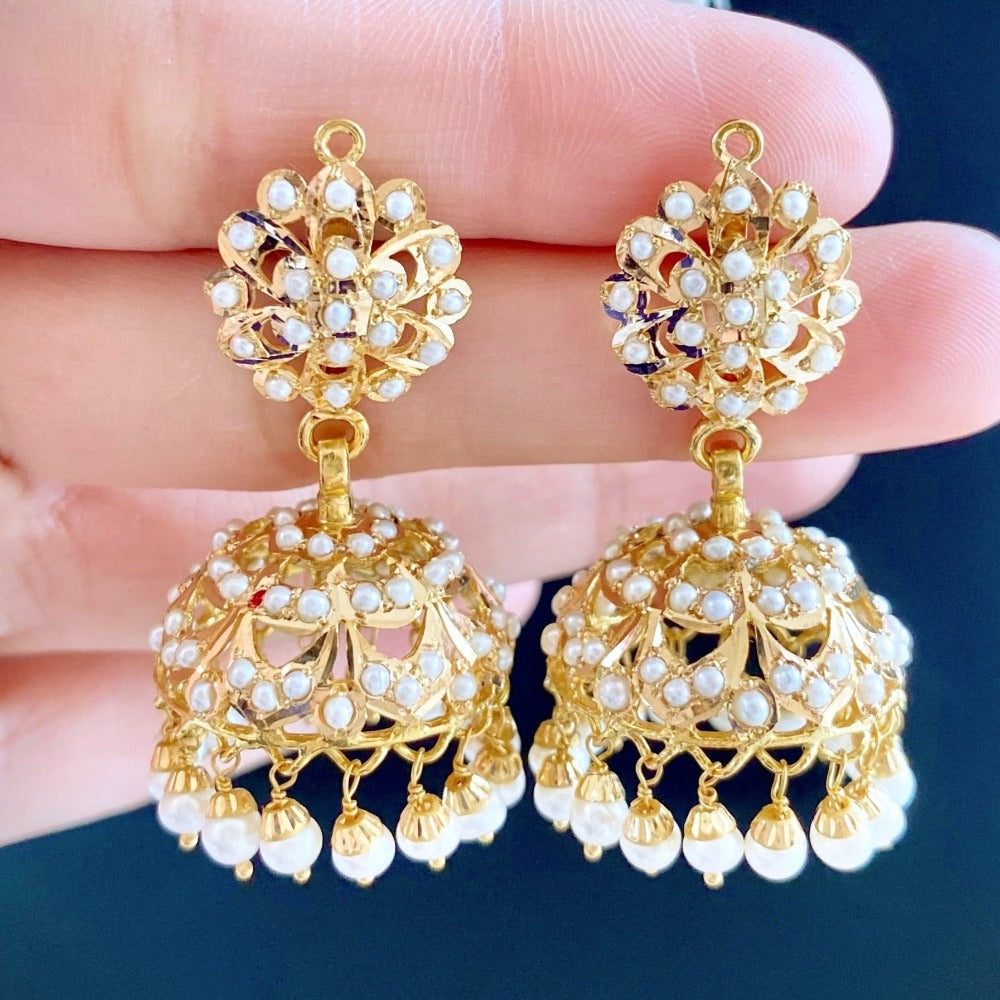 pearl jhumka earrings on 22k gold