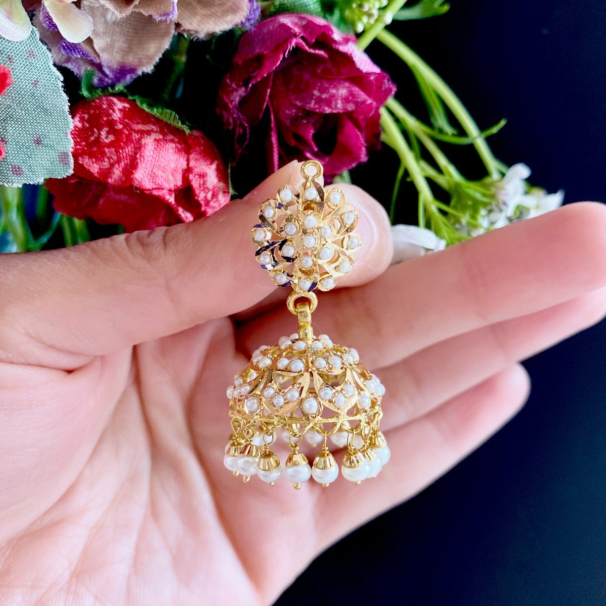 22k gold pearl jhumki