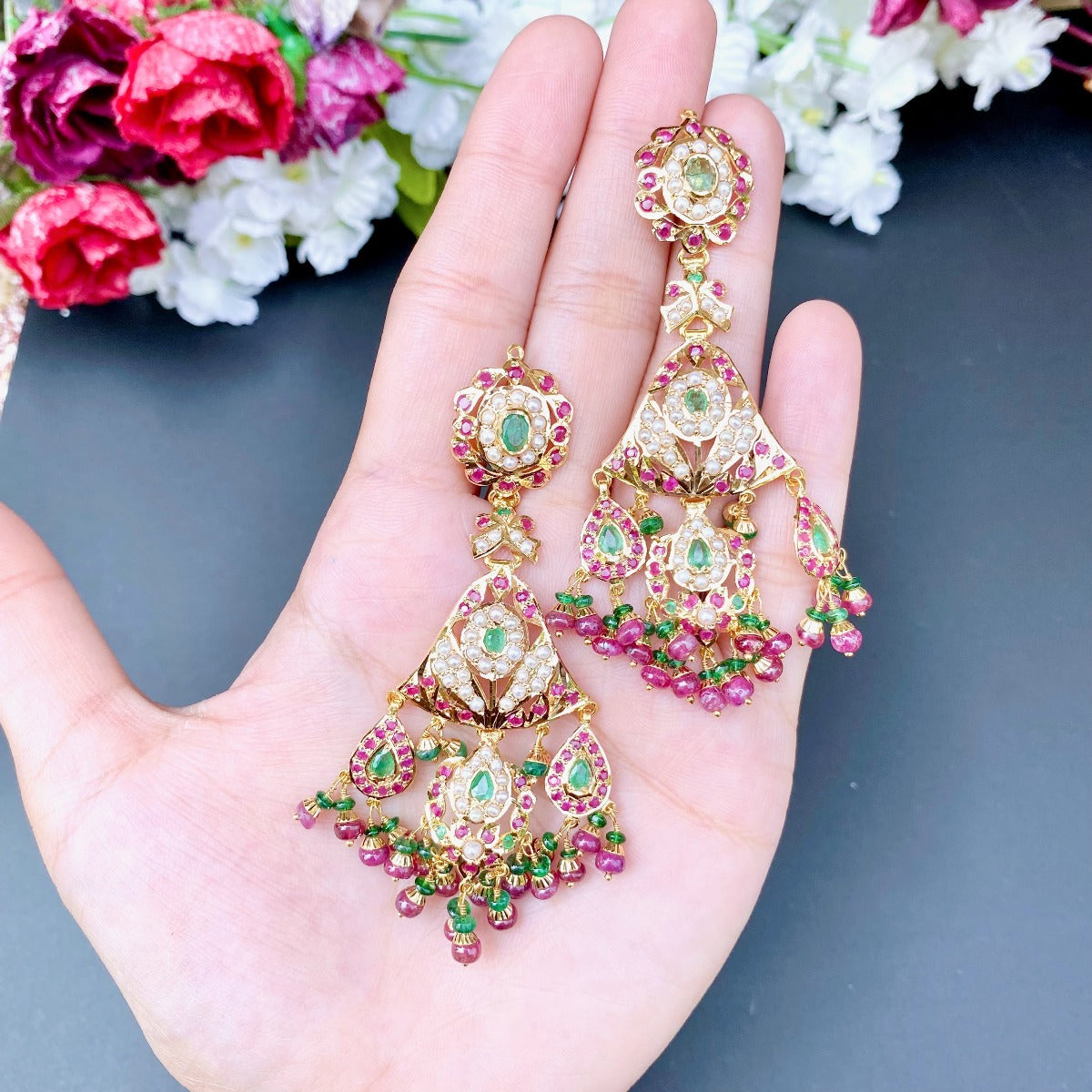 Traditional Bridal Jadau Necklace Set in 22ct Gold GNS 154