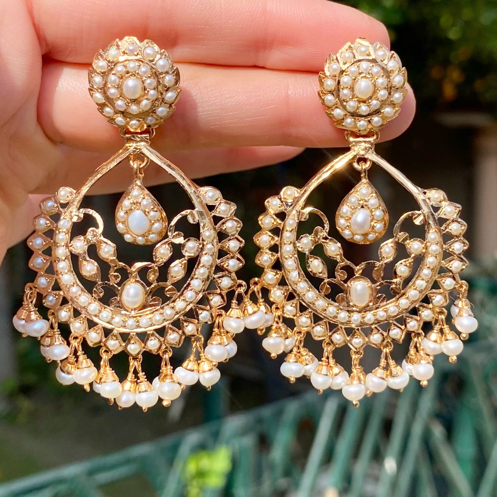 Pearl Chandbali Earrings Handcrafted in 925 Sterling Silver | Gold Plated Earrings | ER 683