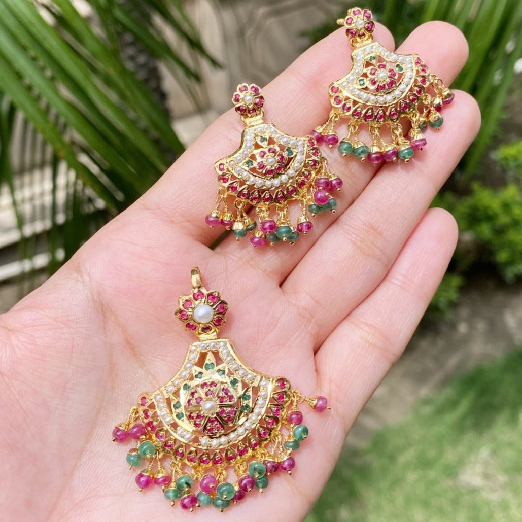 ruby emerald pendant set traditional design