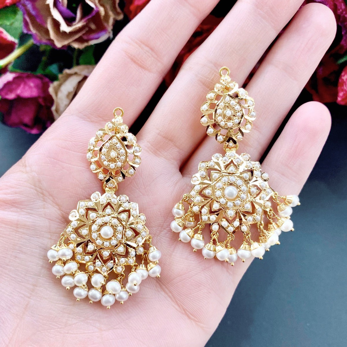 gold earrings with pearl