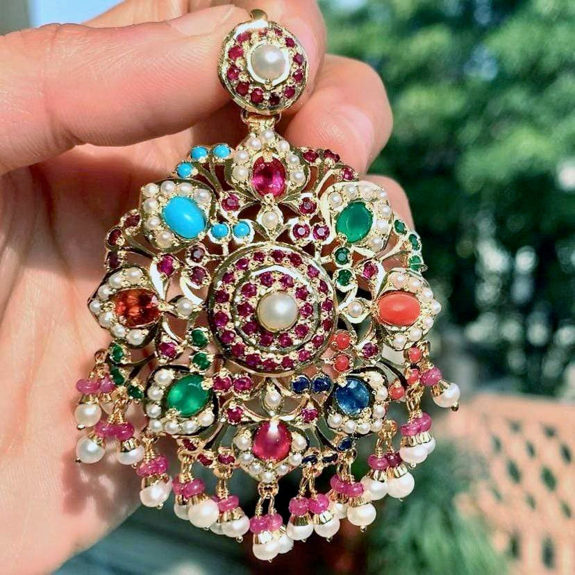 mughal era design navratna pendant gold plated