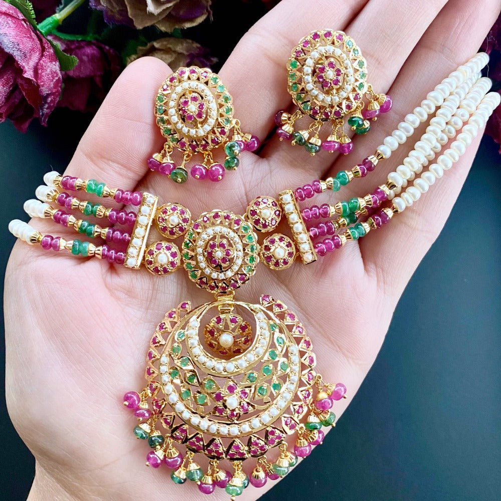 jadau choke set studded with precious stones