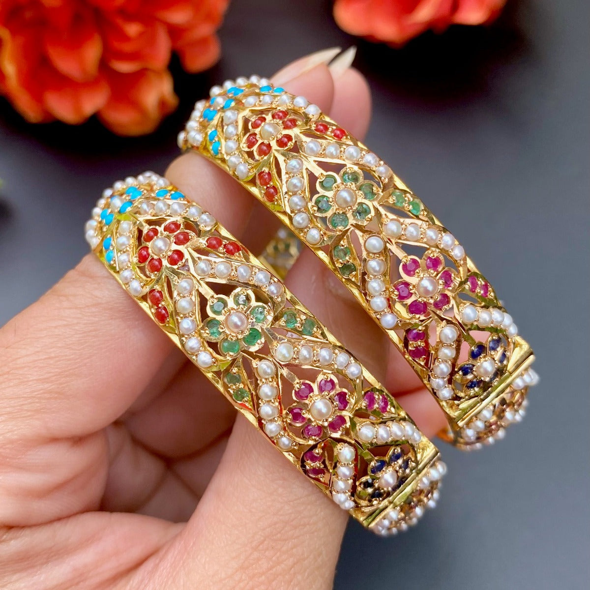 916 bangles studded with navratna stones