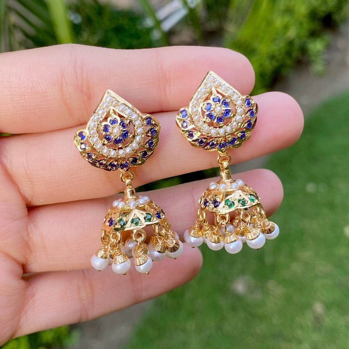 dainty jadau jhumki in gold polished sterling silver