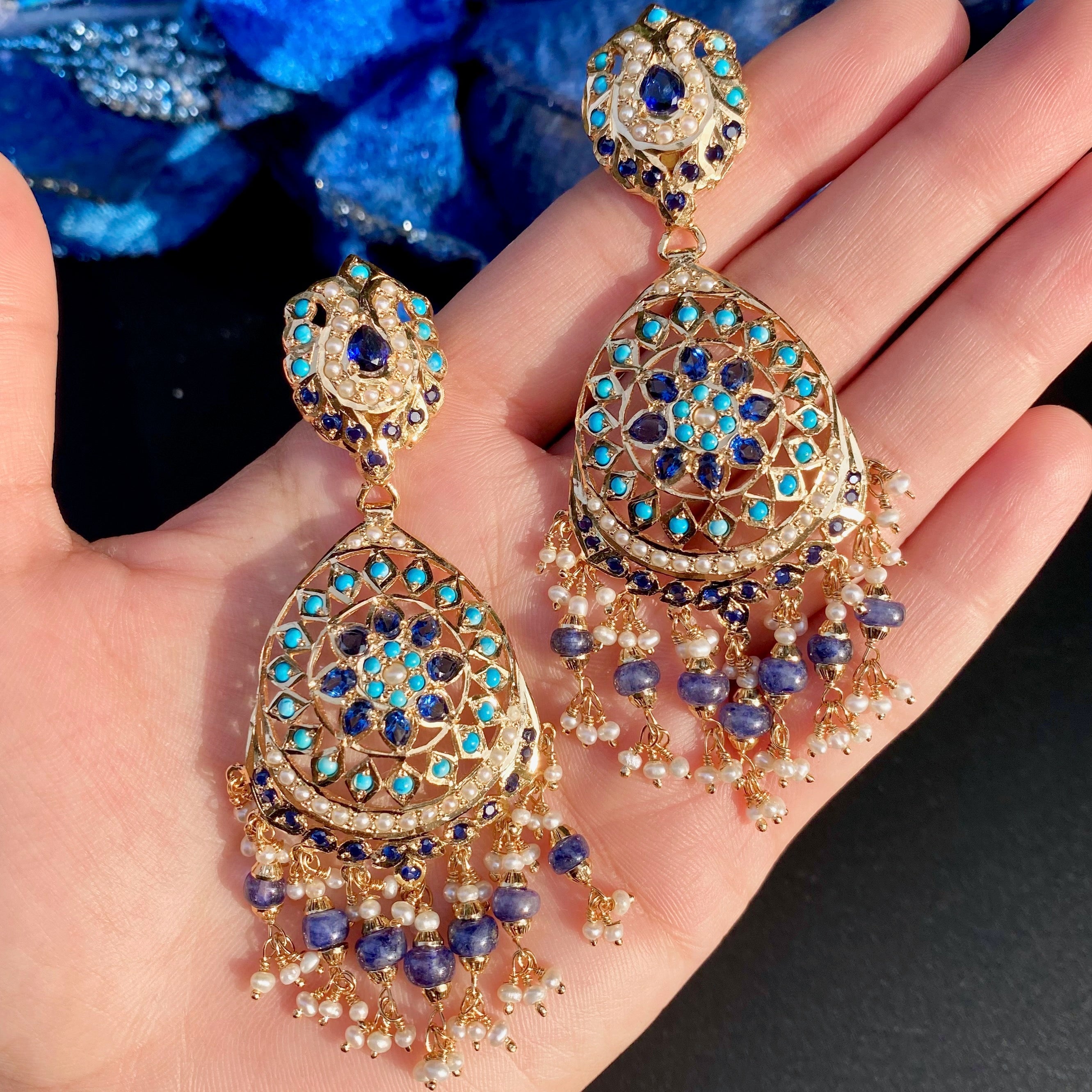 Turquoise Sapphire Pearl Necklace Set | Bohemian Jewellery | Afghani Jewellery | NS 497