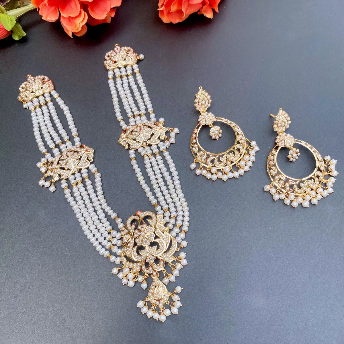 royal pearl short rani haar with chandbali