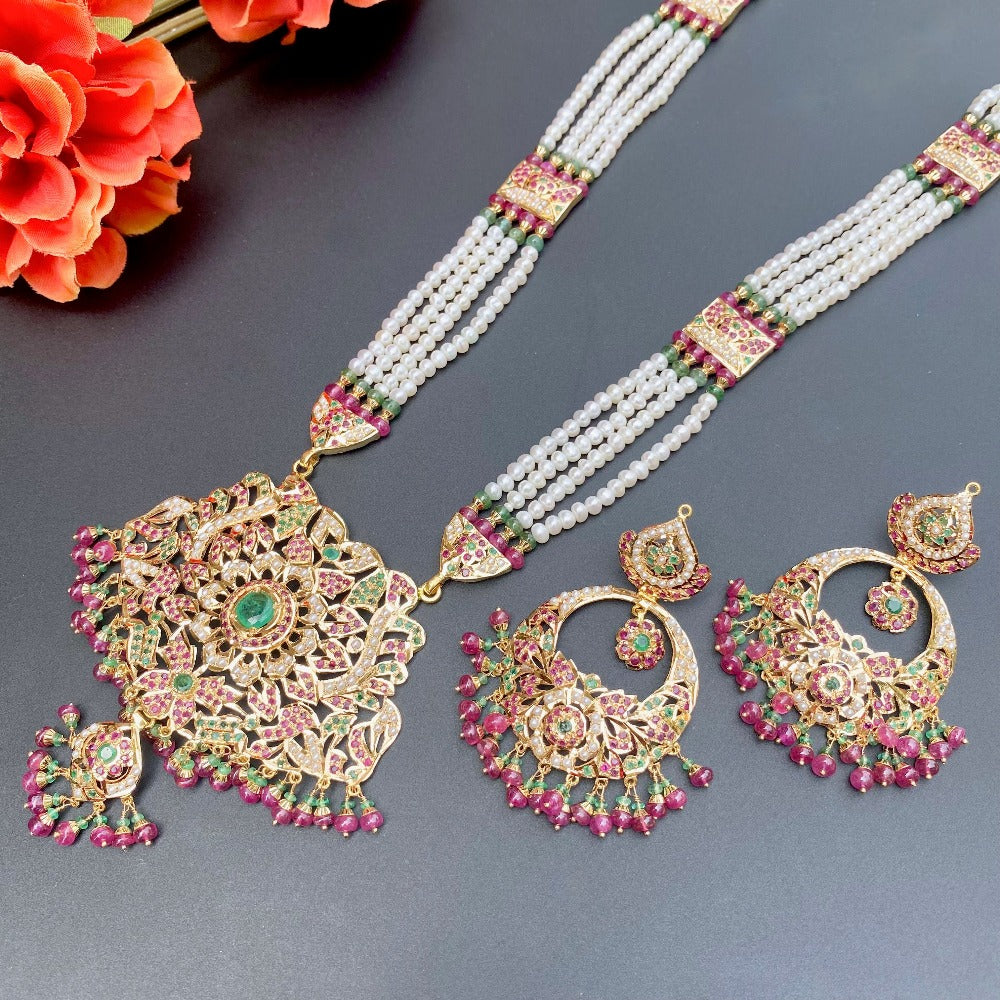 Mughal style Jadau Rani Haar | 22k Gold & Precious Stones GNS 187