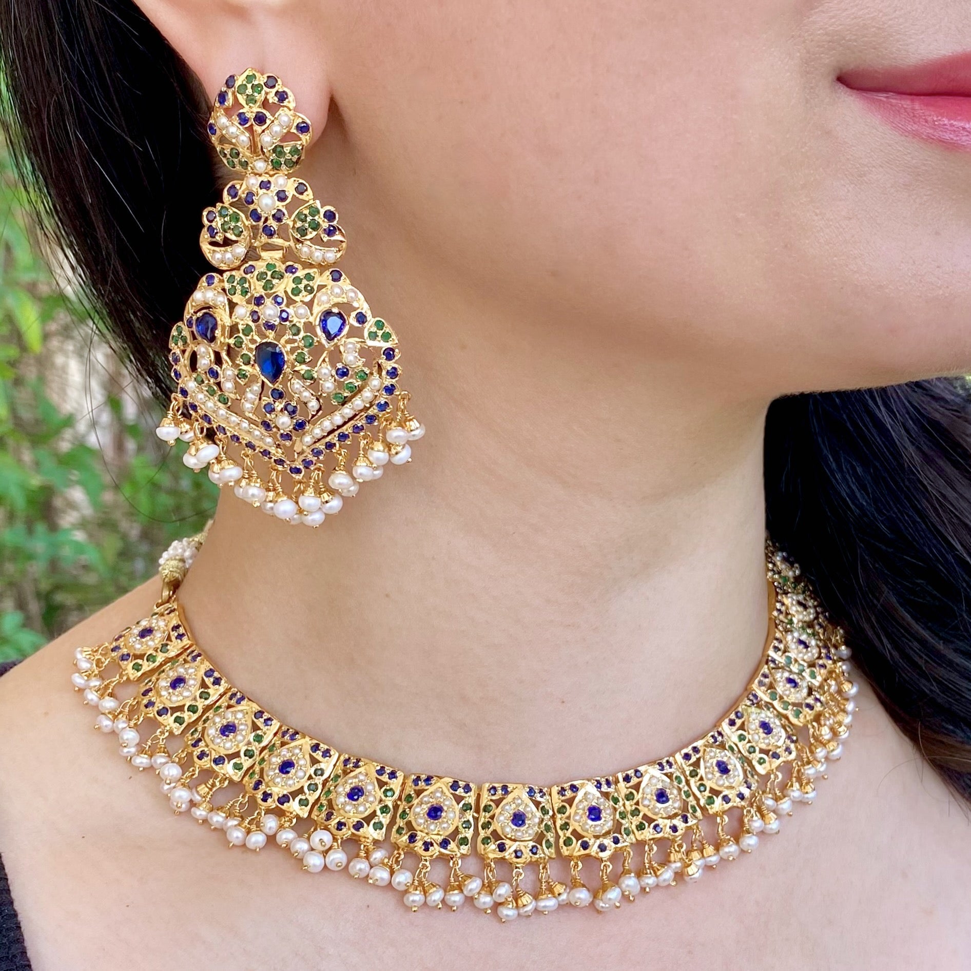 Indian Blue Necklace with Statement Earrings | Traditional Indian Jewellery in USA NS 286