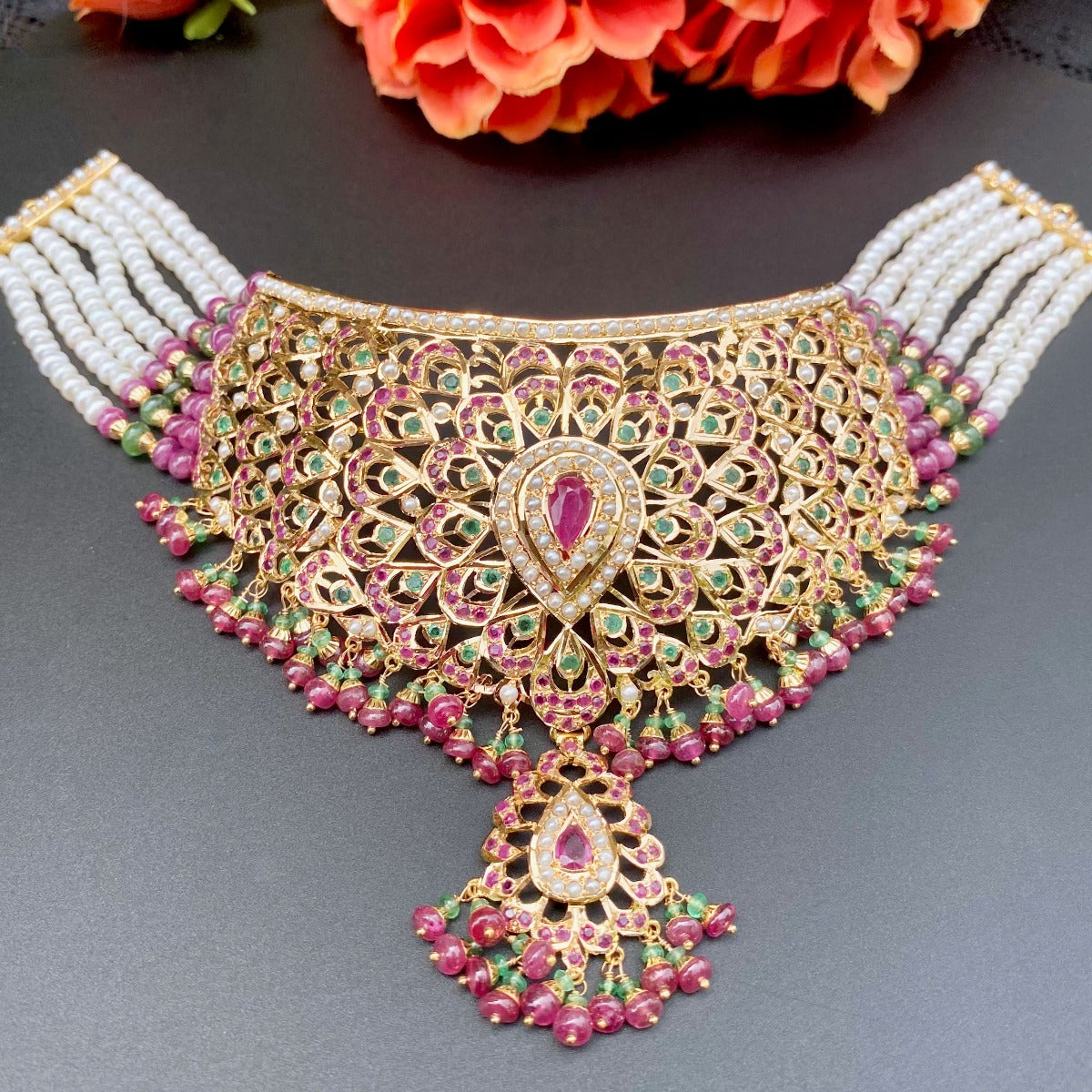 bridal wear jadau choker set in dubai