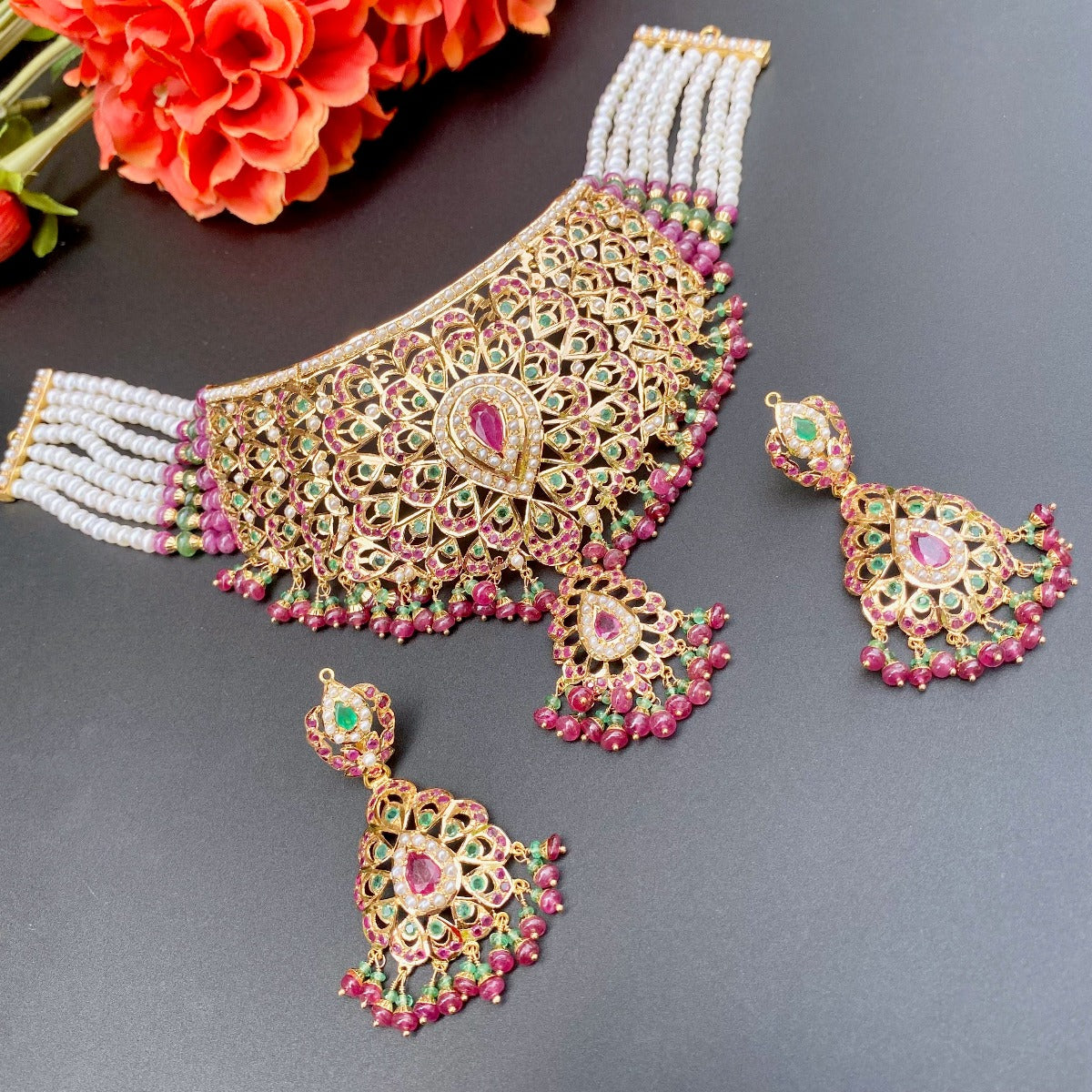 bridal wear jadau choker set in dubai