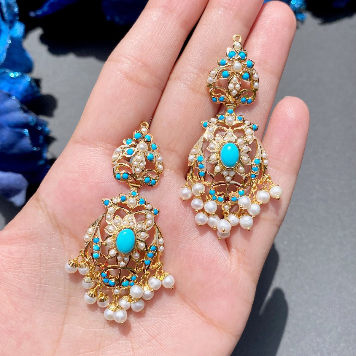 turquoise earrings in gold