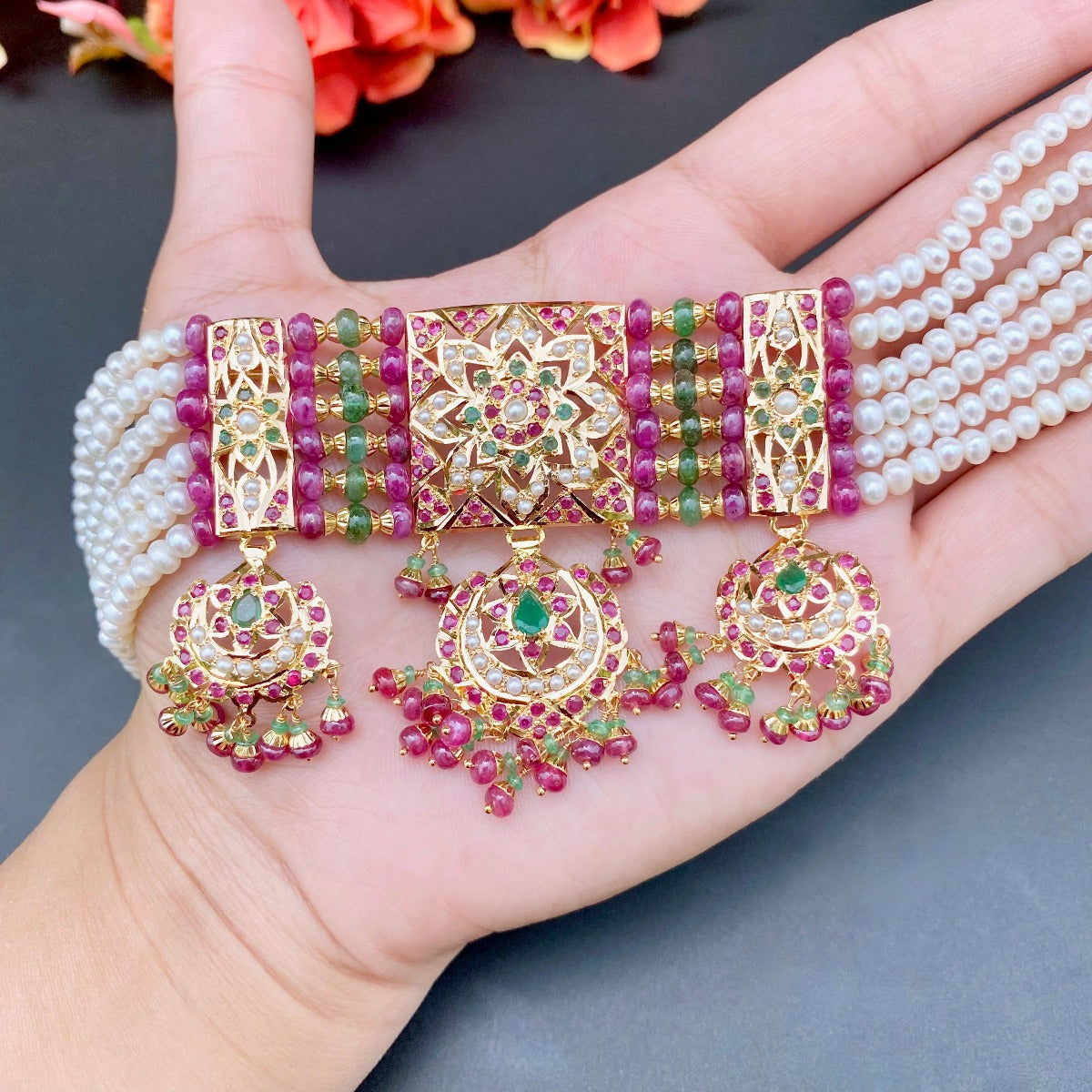 real gold jadau choker set