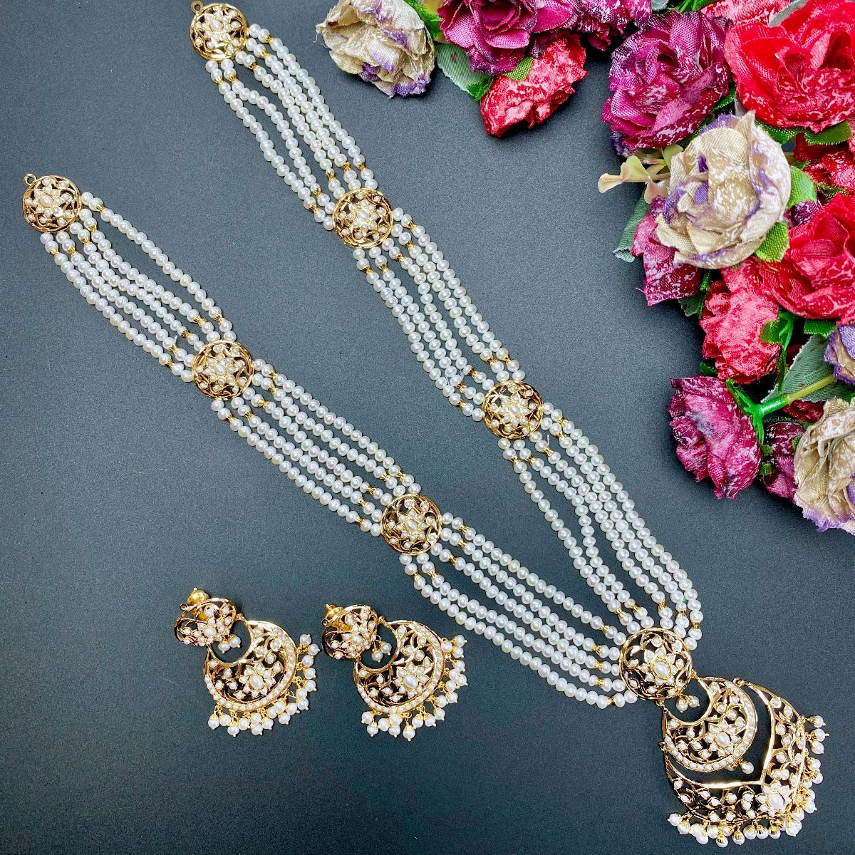 pearl rani haar set in gold