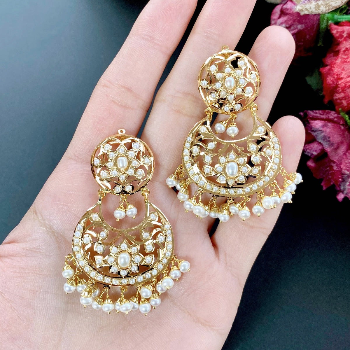 pearl chandbali earrings