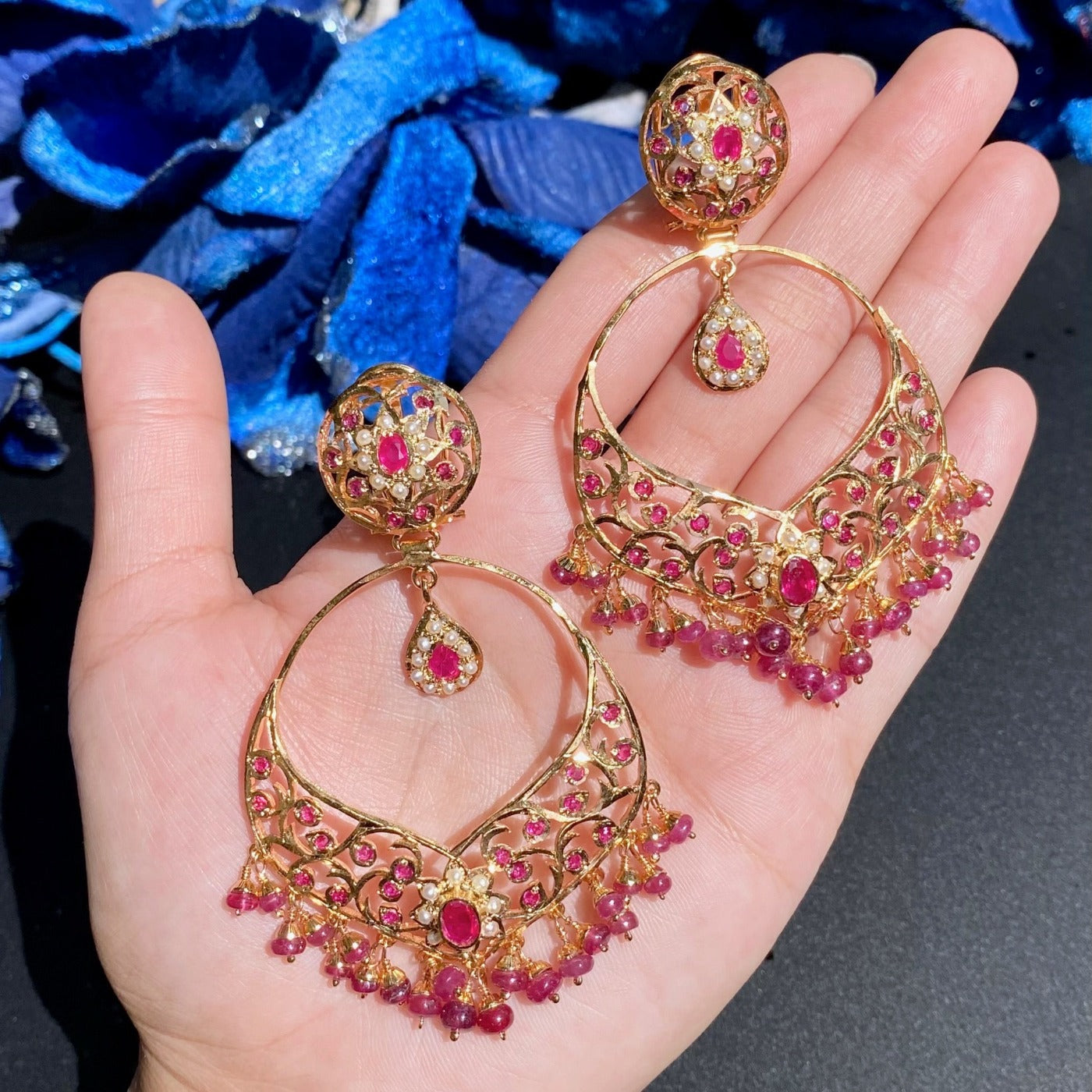 Delicate Ruby Necklace with Statement Earrings | Jadau Jewellery | NS 309